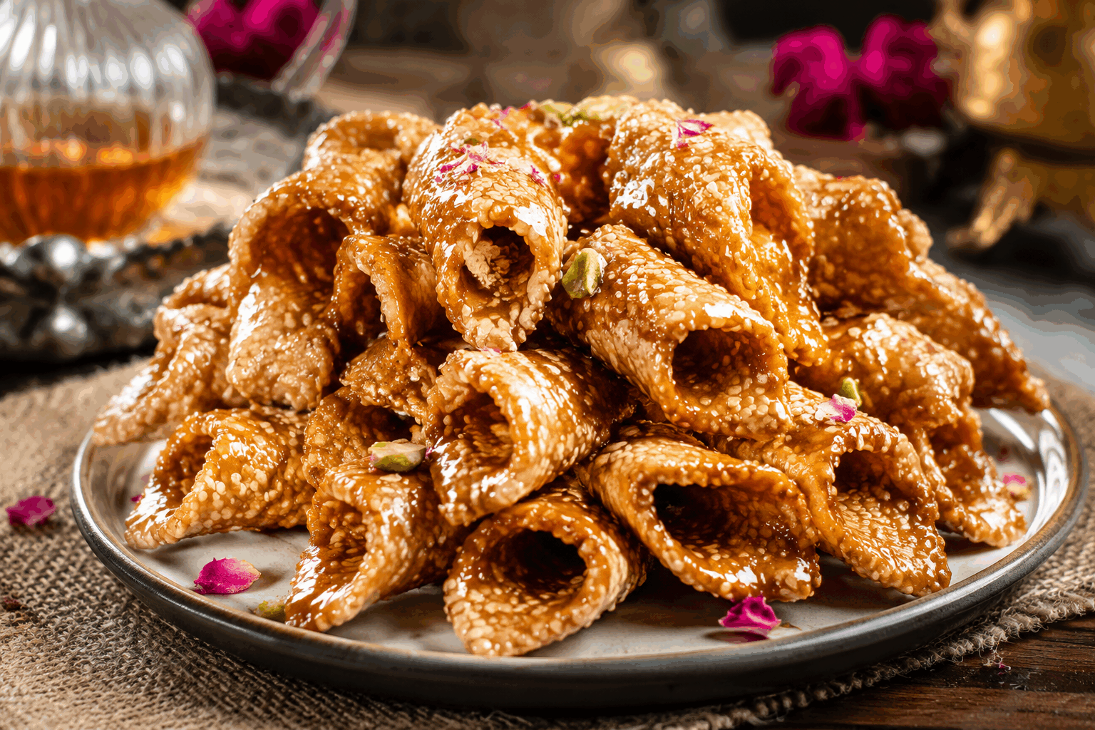 Blighates croustillantes au miel : la recette simple de grand-mère qui séduit toutes les générations ✨ Description Les blighates croustillantes au miel sont une délicieuse spécialité sucrée renommée pour leur texture légère et croustillante, délicatement nappée d’un miel parfumé. Ce dessert traditionnel de grand-mère rassemble petits et grands autour d’une gourmandise savoureuse, parfaite pour les goûters en famille ou les occasions festives. Informations Temps de préparation : 20 minutes Temps de cuisson : 30 minutes Nombre de portions : 10 pièces Difficulté : Facile Ingrédients Pour la pâte 250 g de farine de blé 50 g de fécule de maïs 1 pincée de sel 2 cuillères à soupe de sucre en poudre 100 g de beurre froid 1 œuf 5 cl d’eau froide Pour la garniture et la finition 150 g de miel liquide (préférez un miel doux de fleurs) 50 g de sucre glace 50 g d’amandes effilées, grillées Huile végétale pour la friture Préparation Dans un grand saladier, tamise la farine, la fécule, le sel et le sucre. Ajoute le beurre coupé en petits morceaux et sable le mélange du bout des doigts jusqu’à obtenir une texture granuleuse. Ajoute l’œuf et l’eau froide petit à petit. Mélange rapidement pour former une pâte homogène. Ne travaille pas trop la pâte pour conserver son croustillant. Forme une boule, enveloppe-la dans un film plastique et laisse reposer au frais pendant 30 minutes. Abaisse la pâte sur un plan fariné sur environ 3 mm d’épaisseur. Découpe des rectangles ou losanges de 8 à 10 cm de long. Fais chauffer l’huile dans une casserole à 180°C. Plonge les morceaux de pâte et fais-les frire jusqu’à ce qu’ils soient dorés et croustillants, environ 2 à 3 minutes de chaque côté. Égoutte les blighates sur du papier absorbant puis plonge-les immédiatement dans un bol de miel tiède pour qu’elles s’imprègnent sans devenir molles. Dispose les blighates sur un plat, saupoudre-les de sucre glace et d’amandes effilées grillées. Astuces Ne surcharge pas l’huile lors de la friture pour éviter de faire baisser la température, ce qui rendrait les blighates grasses. Si la pâte colle trop, ajoute un peu de farine en la travaillant très rapidement. Pour varier les saveurs, remplace le miel par un sirop d’érable ou un miel parfumé aux herbes. Conserve les blighates dans une boîte hermétique à température ambiante pour préserver leur croustillant. Service Servez les blighates croustillantes au miel tièdes ou à température ambiante, accompagnées d’une tasse de thé ou de café. Ce dessert convivial s’invite lors des goûters, des fêtes de famille ou en fin de repas pour un moment doux et réconfortant.
