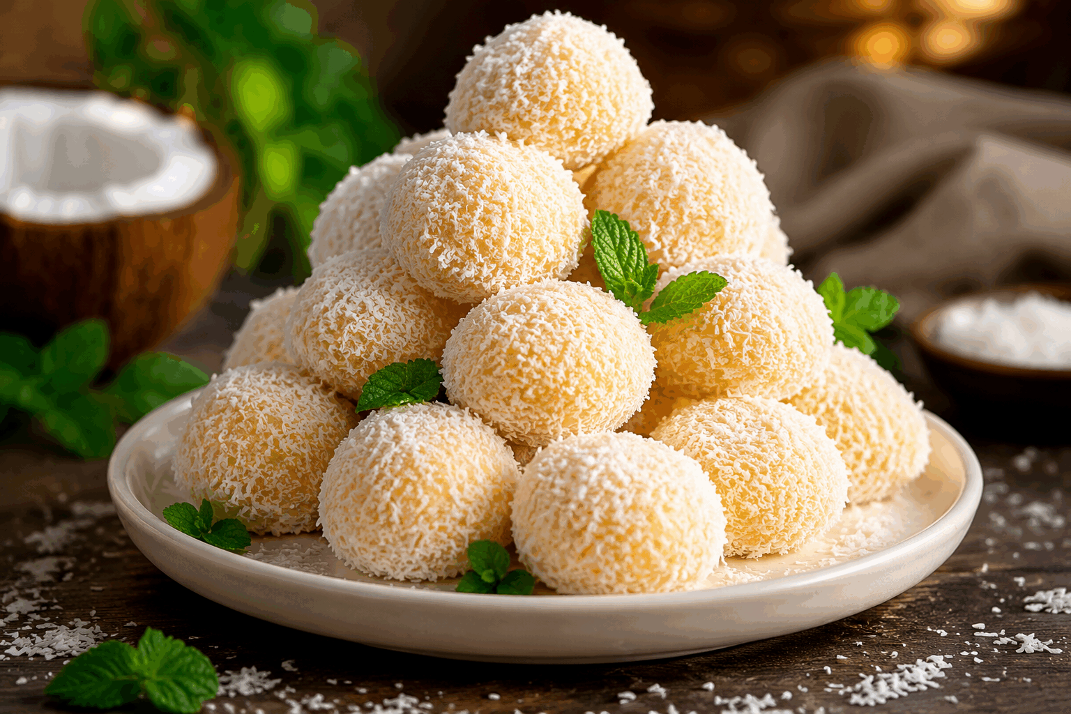 Boules de coco ultra fondantes sans beurre en 5 minutes, la douceur parfaite à tester 😍 Description Ces boules de coco sont une gourmandise légère, moelleuse et ultra fondante en bouche, préparées sans beurre en un temps record. Elles combinent la douceur naturelle de la noix de coco râpée avec la simplicité d’une recette express, idéale pour un goûter ou un dessert improvisé. Leur texture fondante et leur goût délicatement sucré en font un plaisir à savourer en toute occasion. Informations Temps de préparation : 5 minutes Temps de cuisson : 0 minutes Nombre de portions : 12 pièces Difficulté : Facile Ingrédients Pour les boules de coco 200 g de noix de coco râpée sèche 150 g de lait concentré sucré 1 cuillère à café d’extrait de vanille (facultatif) Une pincée de sel Préparation Dans un bol, mélange la noix de coco râpée, le lait concentré sucré, l’extrait de vanille et la pincée de sel jusqu’à obtenir une pâte homogène et collante. Forme rapidement des petites boules de la taille d’une noix en roulant la préparation entre les paumes de tes mains. Dépose les boules sur une assiette ou un plat recouvert de papier sulfurisé. Laisse reposer au réfrigérateur pendant au moins 30 minutes pour que les boules raffermissent légèrement et développent leur texture fondante. Astuces Utilise du lait concentré sucré de bonne qualité pour un goût plus gourmand et une meilleure texture. Pour varier les saveurs, ajoute des zestes d’agrumes, de la cannelle ou des éclats d’amandes dans la préparation. Si la pâte est trop collante, ajoute un peu plus de noix de coco râpée, cuillère par cuillère. Conserve ces boules dans une boîte hermétique au réfrigérateur pendant 3 à 4 jours. Service Sers ces boules de coco bien fraîches, accompagnées d’un thé ou d’un café gourmand pour une pause sucrée légère. Elles feront aussi un joli cadeau maison à offrir dans une petite boîte décorée.