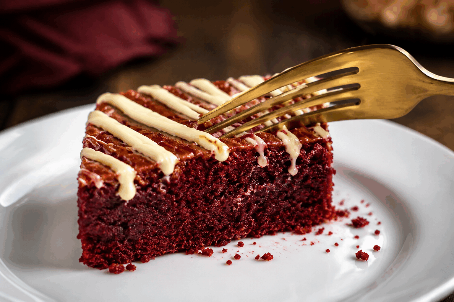 Brownies red velvet ultra fondants, prêts en 5 minutes sans beurre 😍✨ Description Ces brownies red velvet allient la richesse chocolatée à la douceur acidulée du cream cheese typique du red velvet. Ultra fondants et moelleux, ils se préparent en un temps record sans utiliser de beurre, pour une gourmandise légère et délicieuse. Parfaits pour un dessert improvisé ou une pause sucrée rapide, ils sauront ravir petits et grands. Informations Temps de préparation : 5 minutes Temps de cuisson : 20 minutes Nombre de portions : 8 pièces Difficulté : Facile Ingrédients Pour la pâte 150 g de farine 200 g de sucre 2 cuillères à soupe de cacao en poudre non sucré 1 cuillère à café de levure chimique 1 pincée de sel 120 ml d’huile végétale neutre (tournesol ou colza) 120 ml de lait entier 1 cuillère à soupe de vinaigre blanc 1 cuillère à café d’extrait de vanille 1 cuillère à café de colorant alimentaire rouge en gel 1 œuf Pour la garniture au cream cheese 100 g de cream cheese (type Philadelphia) 30 g de sucre glace ½ cuillère à café d’extrait de vanille Préparation Préchauffe le four à 180°C (chaleur statique). Dans un grand saladier, mélange la farine, le sucre, le cacao, la levure chimique et le sel. Ajoute l’huile, le lait, le vinaigre, l’extrait de vanille, le colorant rouge et l’œuf. Mélange vigoureusement jusqu’à obtenir une pâte homogène et lisse. Dans un autre bol, fouette le cream cheese avec le sucre glace et la vanille jusqu’à obtenir une préparation crémeuse et sans grumeaux. Verse la moitié de la pâte dans un moule carré (20x20 cm) légèrement graissé ou recouvert de papier cuisson. Dépose des cuillerées de préparation au cream cheese de manière irrégulière sur la pâte. Recouvre avec le reste de la pâte. Avec la pointe d’un couteau, réalise des mouvements tourbillonnants dans la pâte pour créer un effet marbré avec le cream cheese. Enfourne pour 20 minutes. Vérifie la cuisson avec la pointe d’un couteau : elle doit ressortir avec quelques miettes humides. Laisse refroidir dans le moule avant de couper en carrés. Astuces Utilise un colorant en gel pour un rouge intense sans altérer la texture de la pâte. Ne mélange pas trop la préparation après l’ajout du cream cheese pour préserver l’effet marbré. Tu peux remplacer le lait entier par une boisson végétale (amande, soja) pour une version sans lactose. Conserve les brownies dans une boîte hermétique à température ambiante jusqu’à 3 jours, ou au réfrigérateur pour plus de fraîcheur. Service Sers ces brownies red velvet tièdes ou à température ambiante, accompagnés éventuellement d’une boule de glace vanille ou d’une chantilly légère. Ils sont parfaits pour un goûter improvisé, un dessert de fête ou lors d’un café gourmand entre amis.