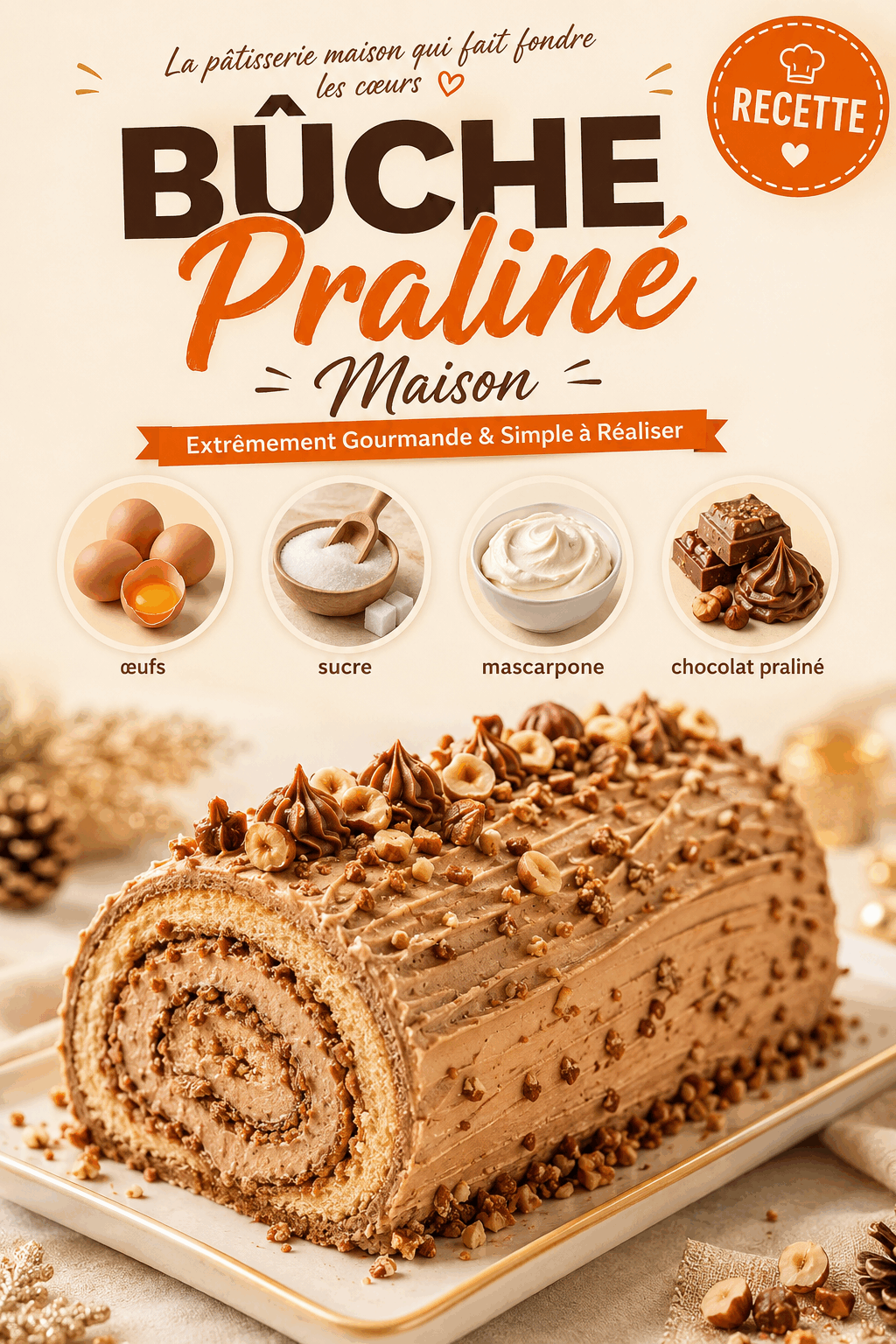 Bûche Praliné Maison – Extrêmement Gourmande & Simple à Réaliser