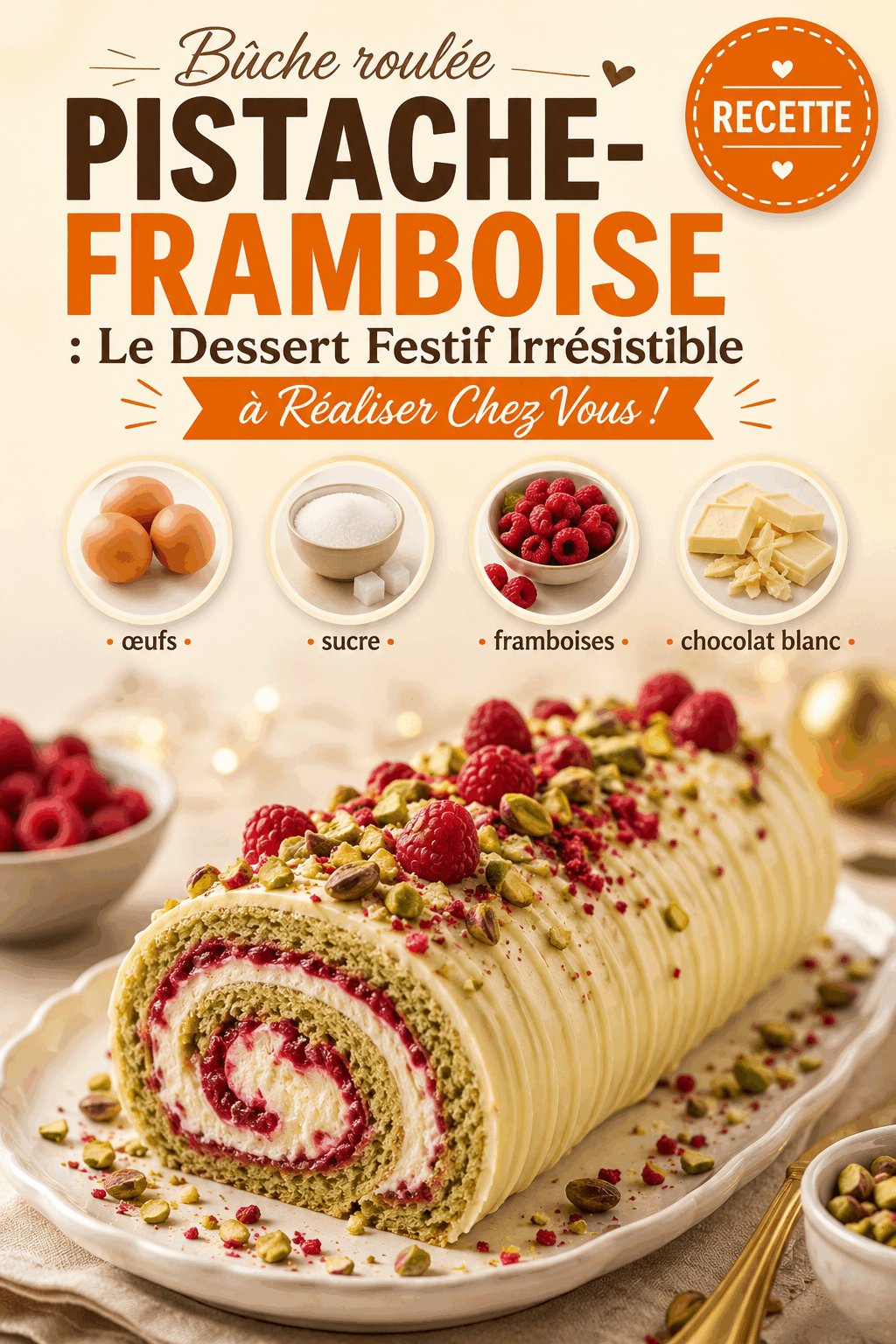 Bûche Roulée Pistache-Framboise : Le Dessert Festif Irrésistible à Réaliser Chez Vous !