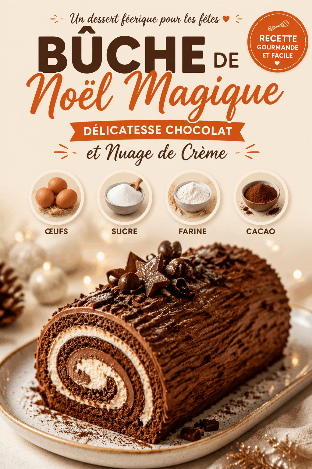 Bûche de Noël Magique : Délicatesse Chocolat et Nuage de Crème