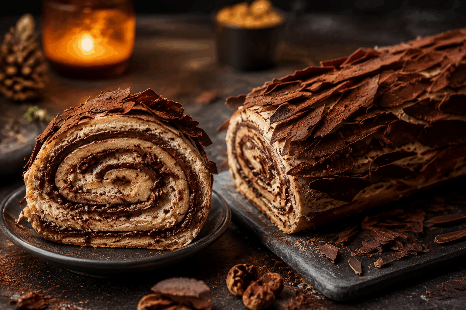 Bûche roulée façon opéra : un dessert de Noël en 20 minutes qui fond en bouche ✨ Description Cette bûche roulée façon opéra est une version rapide et raffinée du célèbre gâteau français. Elle combine les saveurs intenses du café et du chocolat, avec une texture légère et fondante. Parfaite pour un dessert de Noël express, elle ravira vos convives avec son élégance et son goût équilibré. Informations Temps de préparation : 20 minutes Temps de cuisson : 10 minutes Nombre de portions : 6 à 8 personnes Difficulté : Moyenne Ingrédients Pour la génoise 3 œufs 90 g de sucre en poudre 75 g de farine 15 g de cacao en poudre non sucré 1 pincée de sel Pour la crème au beurre café et chocolat 100 g de beurre doux à température ambiante 80 g de sucre glace 2 cuillères à soupe de café fort (espresso) 50 g de chocolat noir fondu Pour le sirop d'imbibage 100 ml d’eau 50 g de sucre 1 cuillère à soupe de café soluble Préparation Préchauffe le four à 180°C (chaleur tournante de préférence). Dans un saladier, fouette les œufs avec le sucre en poudre jusqu’à ce que le mélange triple de volume et soit mousseux. Tamise la farine et le cacao ensemble, puis incorpore-les délicatement au mélange œufs-sucre à l’aide d’une spatule, en soulevant la pâte pour ne pas la faire retomber. Étale la pâte uniformément sur une plaque recouverte de papier cuisson en formant un rectangle d’environ 30 x 40 cm. Enfourne pour 8 à 10 minutes : la génoise doit rester souple et légèrement gonflée. Prépare le sirop : chauffe l’eau avec le sucre et le café soluble jusqu’à dissolution, puis laisse tiédir. Prépare la crème au beurre : bats le beurre ramolli avec le sucre glace jusqu’à obtenir une texture crémeuse, puis incorpore le café et enfin le chocolat fondu, mélange bien. Dès la sortie du four, retourne la génoise sur un torchon humide, retire délicatement le papier cuisson, puis imbibe la génoise avec le sirop à l’aide d’un pinceau. Étale immédiatement la moitié de la crème au beurre sur la génoise imbibée. Roulez la génoise délicatement en serrant modérément pour former la bûche. Recouvre la bûche du reste de crème au beurre en utilisant une spatule pour lisser la surface. Réfrigère au moins 1 heure avant dégustation pour que la crème se fige légèrement. Astuces Pour un roulage facile, retourne la génoise sur un torchon humide juste après la cuisson pour éviter qu’elle ne colle. Si le chocolat fondu durcit trop vite, réchauffe-le légèrement au bain-marie pour garder une texture onctueuse. Tu peux remplacer le café par du thé noir fort pour une variante originale. Décore la bûche avec des copeaux de chocolat ou une pincée de cacao pour un rendu professionnel. Service Sers cette bûche roulée façon opéra bien fraîche, accompagnée d’un café ou d’un thé gourmand. Elle est idéale en fin de repas de Noël pour une touche festive et gourmande qui surprendra agréablement tes invités.