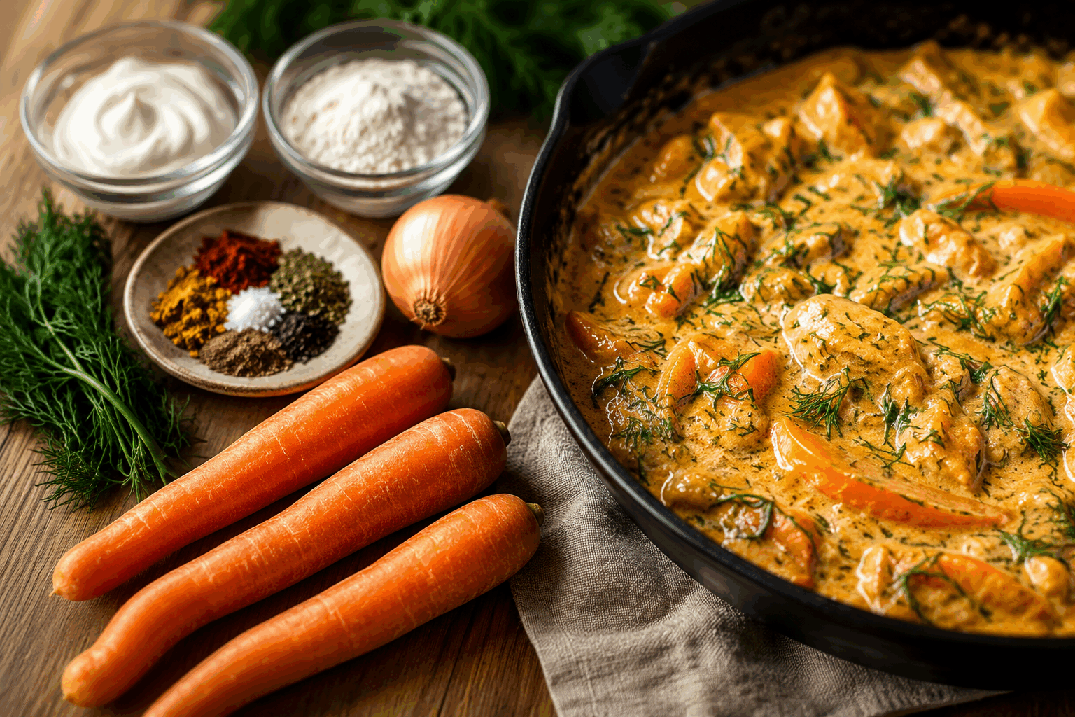 Carottes crémeuses aux épices en 10 minutes : la recette simple et réconfortante 🔥 Description Cette recette rapide et savoureuse transforme de simples carottes en un plat crémeux et parfumé aux épices chaudes. Idéale pour accompagner un plat principal ou se réconforter lors d’une soirée fraîche, elle allie douceur, onctuosité et une légère touche épicée qui réveille les papilles. Informations Temps de préparation : 5 minutes Temps de cuisson : 5 minutes Nombre de portions : 4 personnes Difficulté : Facile Ingrédients Pour les carottes crémeuses épicées 500 g de carottes 200 ml de crème fraîche entière 1 cuillère à soupe d’huile d’olive 1 cuillère à café de cumin en poudre 1/2 cuillère à café de coriandre en poudre 1/4 de cuillère à café de cannelle en poudre 1 pincée de piment doux (facultatif) Sel et poivre du moulin Préparation Épluchez les carottes et coupez-les en fines rondelles pour une cuisson rapide. Faites chauffer l’huile d’olive dans une poêle à feu moyen-vif. Ajoutez les rondelles de carottes, salez légèrement et faites-les revenir pendant 3 minutes tout en remuant pour qu’elles dorent légèrement. Incorporez les épices : cumin, coriandre, cannelle, et piment doux. Mélangez bien pour enrober les carottes des arômes. Versez la crème fraîche, baissez le feu à moyen-doux et laissez mijoter 2 minutes en remuant régulièrement, jusqu’à ce que la crème épaississe et nappe les carottes. Rectifiez l’assaisonnement avec du sel et du poivre selon votre goût. Astuces Pour une texture plus lisse, mixez les carottes avec la crème avant de servir. Vous pouvez remplacer la crème fraîche par une crème végétale pour une version vegan. Ajoutez une touche de jus de citron à la fin pour relever la saveur des épices. Utilisez des carottes nouvelles pour une douceur supplémentaire et une cuisson plus rapide. Service Servez ces carottes crémeuses aux épices chaudes en accompagnement d’une viande grillée, d’un poisson ou d’un plat végétarien. Présentez-les dans un petit bol ou directement sur l’assiette, décorées d’un peu de coriandre fraîche ou de persil plat pour apporter de la fraîcheur. Ce plat éclair est parfait pour un dîner convivial et rapide en semaine.