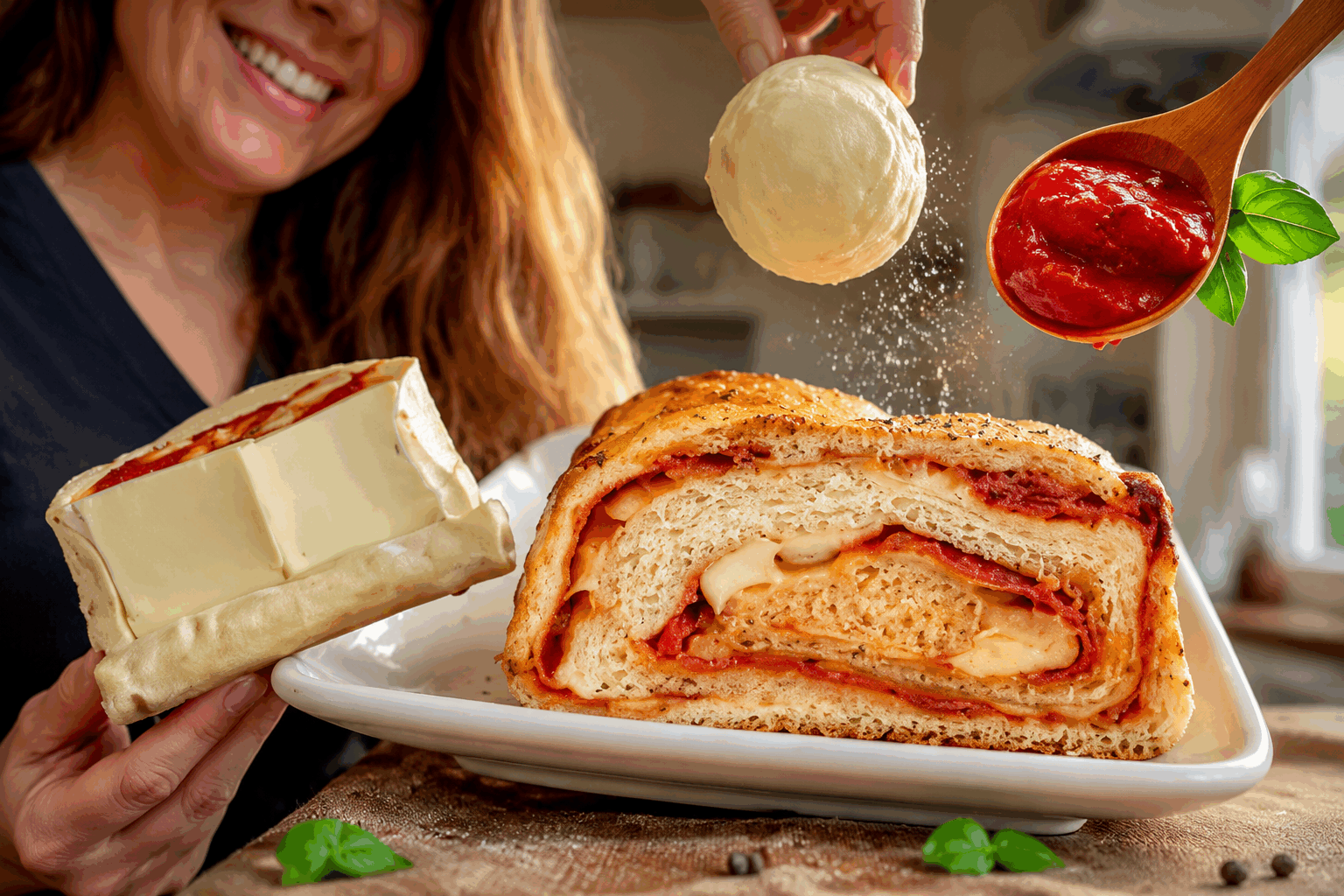 Ce pain maison farci à l'italienne se prépare en 5 minutes et épatera vos invités 🍞 Description Ce pain maison farci à l'italienne est un délicieux mélange de saveurs méditerranéennes, avec une garniture généreuse de charcuterie, fromage et légumes parfumés. Facile et rapide à préparer, il séduira vos convives lors d'un apéritif ou d'un repas convivial. Sa croûte dorée et croustillante cache un cœur fondant et savoureux. Informations Temps de préparation : 5 minutes Temps de cuisson : 25 minutes Nombre de portions : 4 à 6 personnes Difficulté : Facile Ingrédients Pour la pâte 250 g de farine T65 5 g de levure boulangère sèche 150 ml d'eau tiède 1 cuillère à soupe d'huile d'olive 1 pincée de sel Pour la garniture 100 g de jambon de Parme ou coppa 100 g de mozzarella 50 g de tomates séchées à l'huile, égouttées et hachées 1 cuillère à soupe de basilic frais ciselé 1 gousse d'ail écrasée Poivre noir fraîchement moulu 1 cuillère à soupe d'huile d'olive Préparation Dans un grand saladier, mélange la farine, le sel et la levure sèche. Ajoute l'eau tiède et l'huile d'olive, puis pétris rapidement jusqu'à obtenir une pâte homogène et souple. Étale la pâte en un rectangle d'environ 30x20 cm sur un plan légèrement fariné. Répartis la garniture : dispose le jambon de Parme, la mozzarella en morceaux, les tomates séchées, le basilic et l’ail écrasé sur la pâte en laissant une marge sur les bords. Poivre généreusement et ajoute un filet d'huile d'olive sur la garniture. Roulez la pâte en serrant bien pour former un cylindre farci, puis pince les bords pour sceller. Dépose le roulé sur une plaque recouverte de papier cuisson, incise légèrement le dessus avec un couteau pour permettre à la vapeur de s’échapper. Laisse lever 15 minutes à température ambiante pour que la pâte gonfle légèrement. Préchauffe le four à 200°C (chaleur statique) et enfourne le pain pendant 20-25 minutes jusqu’à ce qu’il soit bien doré et croustillant. Sors le pain du four et laisse-le tiédir 5 minutes avant de le trancher. Astuces Utilise mozzarella di buffala pour plus de fondant et de saveur authentique. Pour accélérer la préparation, choisis une pâte à pain ou une pâte à pizza prête à l’emploi. Varie la garniture avec du salami, des olives noires ou des épinards frais selon tes goûts. Si la croûte colore trop vite, couvre le pain d’une feuille d’aluminium à mi-cuisson. Service Servez ce pain farci à l’italienne coupé en tranches épaisses lors d’un apéritif gourmand ou en entrée. Il accompagne parfaitement une salade verte bien assaisonnée ou une soupe de légumes méditerranéens. Parfait pour une soirée conviviale entre amis ou une dégustation à l'improviste !