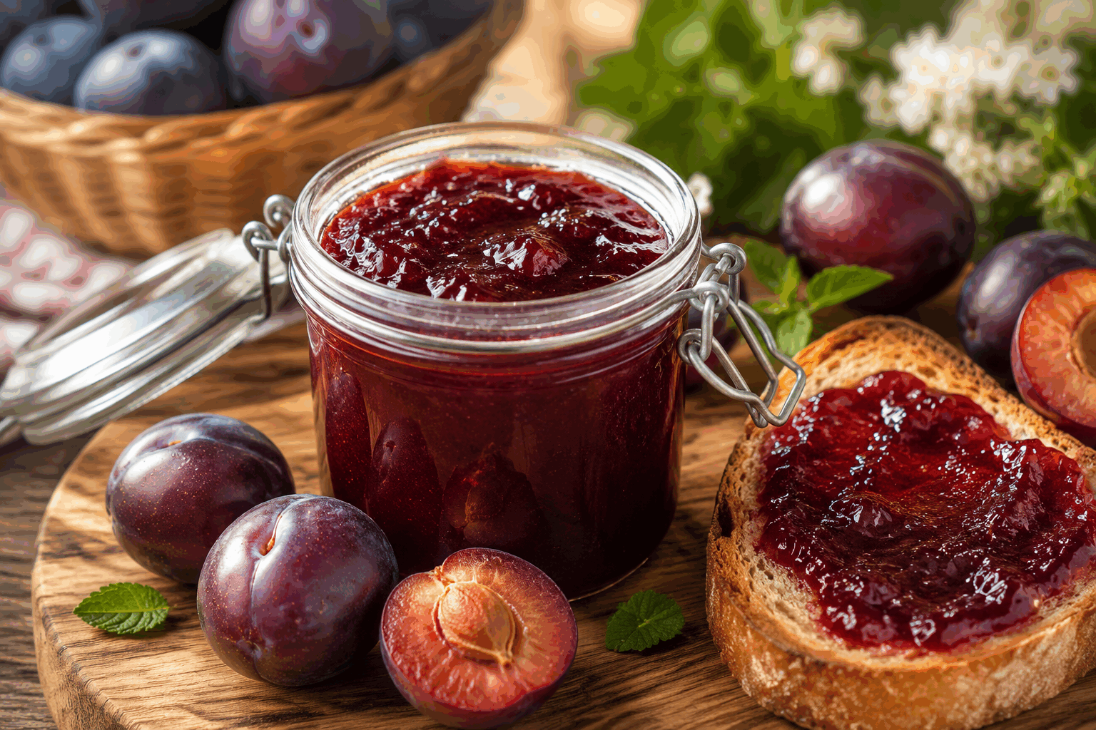 Confiture de prunes au four Description Cette confiture de prunes au four est une douceur fruitée et onctueuse, parfaite pour sublimer vos petits-déjeuners ou goûters. Sa préparation rapide en seulement 10 minutes permet de concentrer les saveurs des prunes avec une légère caramélisation obtenue grâce à la cuisson au four. Simple et savoureuse, elle ravira les amateurs de confitures maison authentiques. Informations Temps de préparation : 10 minutes Temps de cuisson : 1 heure 30 minutes Nombre de portions : 4 pots (environ 400 g chacun) Difficulté : Facile Ingrédients Pour la confiture 1,5 kg de prunes fraîches (variété reine-claude, quetsches ou mirabelles) 750 g de sucre cristallisé 1 gousse de vanille Le jus d’un demi-citron Préparation Préchauffe le four à 150°C (chaleur tournante de préférence). Lave les prunes, coupe-les en deux et retire les noyaux. Place les prunes dans un grand plat allant au four. Ajoute le sucre et le jus de citron. Fends la gousse de vanille en deux, récupère les graines avec la pointe d’un couteau, puis ajoute-les aux prunes avec la gousse. Mélange délicatement avec une spatule pour bien répartir le sucre et la vanille. Couvre le plat avec une feuille de papier aluminium ou son couvercle si disponible. Enfourne pour environ 1 heure 30, en mélangeant toutes les 30 minutes pour vérifier la cuisson et éviter que le fruit accroche. En fin de cuisson, enlève la feuille d’aluminium et fais cuire encore 10 à 15 minutes pour épaissir la confiture. Retire la gousse de vanille puis mixe la confiture si une texture plus lisse est souhaitée. Verse la confiture chaude dans des pots stérilisés et ferme-les immédiatement. Retourne les pots pendant 5 minutes pour une bonne conservation. Astuces Choisis des prunes mûres mais fermes pour un parfait équilibre entre douceur et acidité. Si tu n’as pas de four à chaleur tournante, allonge légèrement le temps de cuisson et mélange plus souvent. Pour une version sans graines, passe la confiture au tamis après la cuisson. Conserve les pots au frais après ouverture et consomme-les dans le mois. Service Servez cette confiture de prunes au four sur des tartines de pain grillé, dans des yaourts nature, ou pour accompagner des fromages frais. Elle est idéale pour un petit-déjeuner gourmand ou un goûter chaleureux en famille.