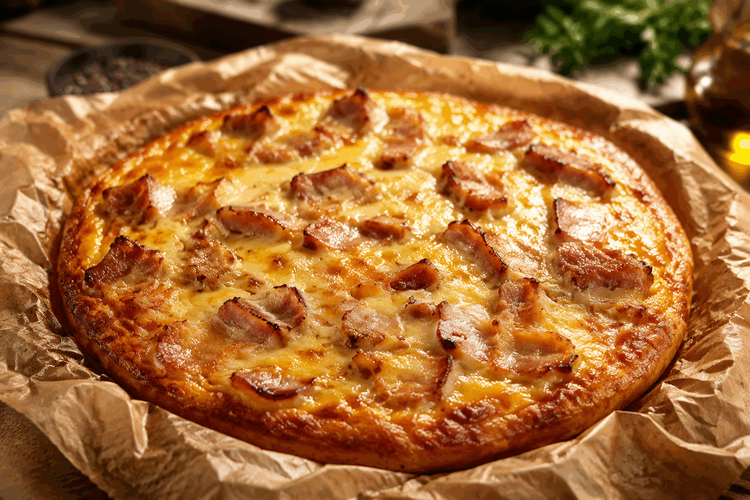 Quiche sans pâte prête en 5 minutes Description Cette quiche sans pâte est une recette rapide, légère et savoureuse, idéale pour un dîner improvisé. Sa texture moelleuse et crémeuse se marie parfaitement avec une garniture riche en légumes et en fromage. Facile à personnaliser, elle convient aussi bien aux soirs de semaine qu’aux repas conviviaux. Informations Temps de préparation : 5 minutes Temps de cuisson : 30 minutes Nombre de portions : 4 personnes Difficulté : Facile Ingrédients Pour la quiche 4 œufs 200 ml de crème fraîche liquide 150 ml de lait 100 g de fromage râpé (emmental, comté ou gruyère) 150 g de lardons fumés 1 oignon moyen Sel Poivre Une pincée de muscade (facultatif) Un filet d’huile d’olive Préparation Préchauffe le four à 180°C (thermostat 6). Épluche et émince finement l’oignon. Fais-le revenir dans une poêle avec un filet d’huile d’olive jusqu’à ce qu’il soit translucide. Ajoute les lardons dans la poêle et fais-les revenir jusqu’à ce qu’ils soient légèrement dorés. Égoutte l’excès de graisse si nécessaire. Dans un saladier, bats les œufs avec la crème fraîche et le lait. Assaisonne avec du sel, du poivre et une pincée de muscade. Incorpore le fromage râpé, ainsi que les lardons et l’oignon refroidis, en mélangeant délicatement. Verse la préparation dans un moule à tarte beurré ou huilé, sans pâte. Enfourne pour environ 30 minutes, jusqu’à ce que la quiche soit dorée et bien prise au centre. Laisse reposer 5 minutes avant de démouler et de servir. Astuces Pour une version végétarienne, remplace les lardons par des champignons sautés ou des légumes de saison. Veille à ne pas trop saler la préparation, car le fromage et les lardons apportent déjà de la saveur. Pour un moelleux optimal, évite de trop battre le mélange d’œufs afin de ne pas incorporer trop d’air. Tu peux ajouter des herbes fraîches (persil, ciboulette) au dernier moment pour plus de fraîcheur. Service Serre cette quiche sans pâte chaude, accompagnée d’une simple salade verte assaisonnée d’une vinaigrette légère. Elle s’adapte aussi très bien à un repas complet servi avec une soupe ou des légumes grillés. Parfaite pour un dîner rapide et savoureux en semaine !