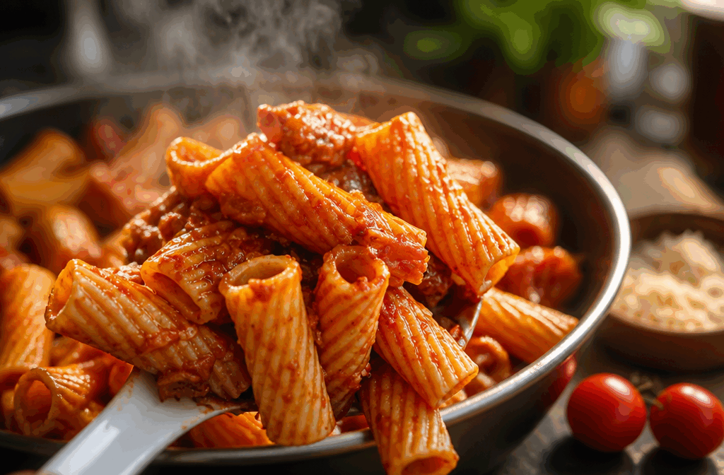 Pâtes à la tomate en 10 minutes Description Cette recette rapide de pâtes à la tomate ravira vos soirées lorsqu'on manque de temps. Avec une sauce tomate fraîche et parfumée, le plat est simple, savoureux et léger. Idéal pour un dîner convivial et express, il combine authenticité et gourmandise. Informations Temps de préparation : 5 minutes Temps de cuisson : 5 minutes Nombre de portions : 4 personnes Difficulté : Facile Ingrédients Pour les pâtes 320 g de pâtes (penne, spaghetti ou fusilli) 1 litre d'eau 10 g de sel Pour la sauce tomate 400 g de tomates pelées en conserve ou fraîches très mûres 2 cuillères à soupe d'huile d'olive 1 gousse d'ail 1 petit oignon 1 cuillère à café de sucre Sel et poivre du moulin Quelques feuilles de basilic frais Préparation Fais chauffer l’eau salée dans une grande casserole jusqu’à ébullition. Plonge les pâtes dans l’eau bouillante et laisse-les cuire selon le temps indiqué sur le paquet (environ 8 minutes), puis égoutte-les dès qu’elles sont al dente. Pendant la cuisson des pâtes, émince finement l’oignon et écrase la gousse d’ail. Fais chauffer l’huile d’olive dans une poêle à feu moyen. Ajoute l’oignon et l’ail, fais-les revenir 2 à 3 minutes sans les brûler pour qu’ils deviennent translucides. Ajoute les tomates pelées écrasées à la main ou mixées grossièrement, le sucre, sale et poivre. Laisse mijoter la sauce 5 minutes en remuant régulièrement. Ajoute le basilic ciselé hors du feu puis mélange les pâtes à la sauce tomate chaude. Rectifie l’assaisonnement si besoin et sers immédiatement. Astuces Pour une sauce encore plus parfumée, ajoute une pincée d’origan ou de thym sec. Ne jette pas l’eau de cuisson des pâtes, elle peut ajuster la texture de la sauce si elle est trop épaisse. Pour gagner du temps, utilise des tomates en conserve de qualité ou des tomates fraîches très mûres en saison. Si tu aimes la texture, ajoute quelques copeaux de parmesan ou une cuillère de ricotta avant de servir. Service Servez ces pâtes à la tomate bien chaudes, accompagnées d’une salade verte croquante ou d’un plat de légumes grillés. Ce plat simple et délicieux convient aussi bien pour un dîner en semaine que pour une soirée entre amis décontractée.