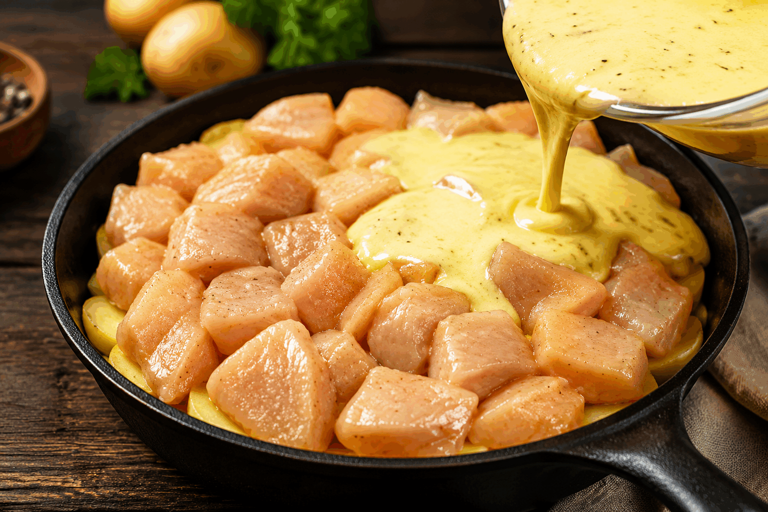 Poulet express en 5 minutes Description Cette recette de poulet express en 5 minutes est parfaite pour les soirs où le temps manque. Le plat propose un sauté de poulet tendre et savoureux, relevé d’une sauce légère aux aromates, idéal pour un dîner rapide et équilibré. Informations Temps de préparation : 2 minutes Temps de cuisson : 5 minutes Nombre de portions : 2 personnes Difficulté : Facile Ingrédients Pour le poulet 250 g de blancs de poulet 1 cuillère à soupe d’huile d’olive 1 gousse d’ail 1 cuillère à café de paprika doux 1 pincée de piment de Cayenne (facultatif) Sel et poivre du moulin Pour la sauce rapide 2 cuillères à soupe de crème fraîche légère 1 cuillère à soupe de jus de citron Quelques brins de persil frais Préparation Coupe les blancs de poulet en morceaux de taille moyenne pour une cuisson rapide. Écrase la gousse d’ail finement. Fais chauffer l’huile d’olive dans une poêle à feu vif. Ajoute le poulet dans la poêle chaude et fais-le revenir 3 minutes en remuant régulièrement. Incorpore l’ail, le paprika, le piment (si utilisé), du sel et du poivre, puis poursuis la cuisson 2 minutes en mélangeant bien. Baisse le feu, verse la crème fraîche et le jus de citron, puis mélange pour enrober le poulet sans faire bouillir. Hache le persil et saupoudre-le sur le poulet juste avant de servir. Astuces Utilise des morceaux de poulet de taille homogène pour une cuisson uniforme. Pense à bien chauffer la poêle avant de mettre le poulet pour saisir la viande rapidement. Tu peux remplacer la crème fraîche par du yaourt nature pour un côté plus léger. Accompagne ce plat d’un riz basmati ou d’une salade croquante pour un repas complet. Service Sers ce poulet express aussitôt après cuisson, accompagné d’un riz blanc ou d’une poêlée de légumes sautés. Ce plat est idéal pour un dîner rapide en semaine, savoureux et réconfortant, parfait lorsque le temps vous presse.