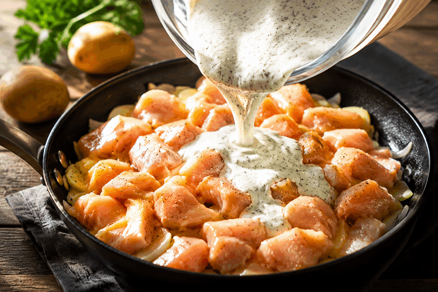 Cette recette de poulet fait fondre tout le monde en moins de 20 minutes ❗🔥 Description Découvrez un poulet tendre et savoureux, relevé d’arômes délicieux et prêt en un temps record. Cette recette rapide et simple ravira petits et grands, idéale pour les soirs où vous souhaitez un plat gourmand sans passer des heures en cuisine. Parfait pour un dîner convivial et express. Informations Temps de préparation : 5 minutes Temps de cuisson : 15 minutes Nombre de portions : 4 personnes Difficulté : Facile Ingrédients Pour le poulet 600 g de filets de poulet 2 cuillères à soupe d’huile d’olive 2 gousses d’ail 1 cuillère à café de paprika doux 1/2 cuillère à café de piment de Cayenne (optionnel pour relever) Sel et poivre du moulin Pour la sauce 15 cl de crème liquide légère 1 cuillère à soupe de moutarde de Dijon 1 cuillère à soupe de jus de citron Quelques brins de persil frais Préparation Coupe les filets de poulet en morceaux réguliers d’environ 3 cm de côté pour une cuisson rapide et uniforme. Épluche et hache finement les gousses d’ail. Fais chauffer l’huile d’olive dans une poêle à feu moyen-vif. Ajoute le poulet, l’ail, le paprika, le piment de Cayenne, le sel et le poivre. Fais revenir environ 8 minutes en remuant souvent jusqu’à ce que le poulet soit bien doré et cuit à cœur. Réduis le feu puis incorpore la crème liquide, la moutarde et le jus de citron. Laisse mijoter 3 à 4 minutes en mélangeant pour obtenir une sauce crémeuse et onctueuse. Rectifie l’assaisonnement si nécessaire, puis ajoute le persil frais haché juste avant de servir. Astuces Pour un poulet encore plus tendre, tu peux le faire mariner 30 minutes avant cuisson dans un mélange d’huile, citron et épices. Remplace la crème liquide par du yaourt grec pour une sauce plus légère et légèrement acidulée. Utilise un paprika fumé pour varier les saveurs et apporter plus de profondeur. Pour gagner du temps, prépare le persil haché à l’avance et conserve-le au frais dans une boîte hermétique. Service Servez ce poulet tout fondant accompagné de riz basmati, de légumes sautés ou d’une salade fraîche. Ce plat express est parfait pour un dîner en semaine ou un repas convivial improvisé. Présente-le dans une belle assiette avec un peu de persil en décoration pour un résultat appétissant et chaleureux.