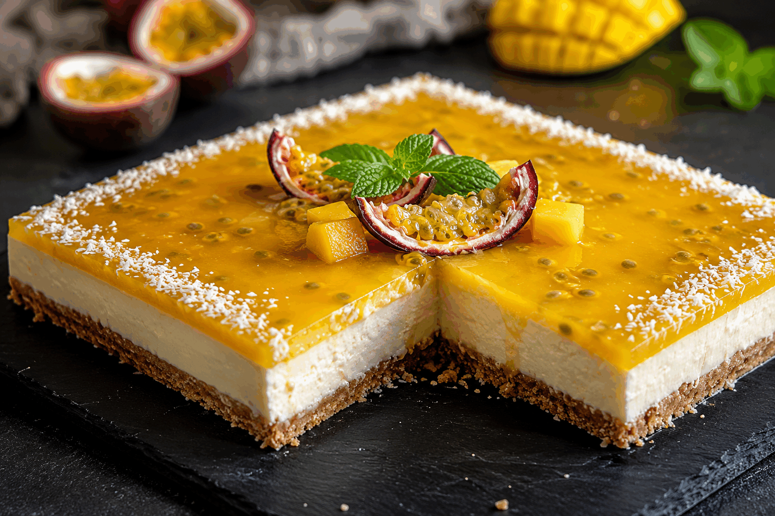 Cheesecake mangue passion sans cuisson, prêt en 5 minutes et ultra frais 😍