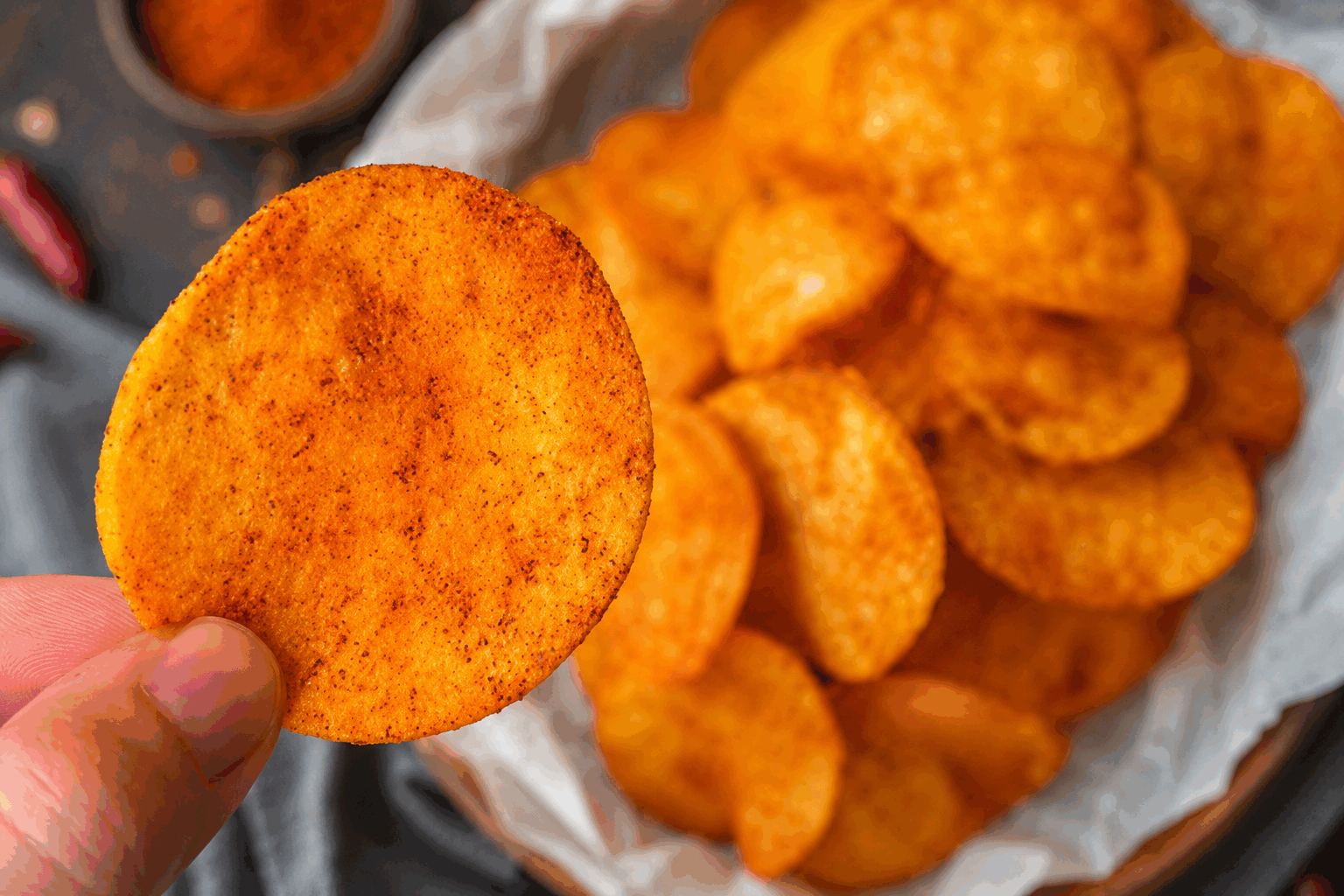 Chips croustillantes en 5 minutes, sans friture ni pomme de terre, un régal sain 🔥 Description Ces chips croustillantes se préparent rapidement et sans friture, offrant une alternative saine et délicieuse aux chips classiques. Réalisées à partir d’ingrédients naturels, elles conviennent parfaitement pour un encas léger ou à partager lors d’un apéritif convivial. Leur texture fine et leur goût savoureux surprendront agréablement vos papilles. Informations Temps de préparation : 5 minutes Temps de cuisson : 5 minutes Nombre de portions : 4 personnes (env. 20 chips) Difficulté : Facile Ingrédients Pour les chips 100 g de kale frais (chou kale) 1 cuillère à soupe d’huile d’olive 1/2 cuillère à café de sel fin 1/4 cuillère à café de paprika doux (facultatif) 1 pincée de poivre noir moulu Pour l’assaisonnement (optionnel) 1/2 cuillère à café de levure nutritionnelle (pour une saveur fromagère) 1/4 cuillère à café d’ail en poudre Préparation Préchauffe le four à 180°C en mode chaleur tournante. Lave soigneusement les feuilles de kale et sèche-les bien avec un torchon propre ou une essoreuse à salade. Retire les grosses tiges centrales du kale et déchire les feuilles en morceaux de taille moyenne (environ 5-7 cm). Place les morceaux de kale dans un grand bol, ajoute l’huile d’olive, le sel, le paprika, le poivre et, si désiré, l’ail en poudre et la levure nutritionnelle. Mélange bien pour que chaque feuille soit légèrement enrobée. Étale les feuilles assaisonnées sur une plaque de cuisson recouverte de papier sulfurisé en une seule couche pour éviter qu’elles ne se chevauchent. Enfourne pendant 4 à 5 minutes, surveille attentivement pour éviter qu’elles ne brûlent. Les chips sont prêtes quand elles sont croustillantes et légèrement dorées. Sors la plaque du four et laisse refroidir 2 minutes : les chips deviendront encore plus croustillantes en refroidissant. Astuces Sèche bien les feuilles pour garantir un croustillant optimal. Ne surcharge pas la plaque de cuisson pour une cuisson uniforme. Varie les assaisonnements : curry, herbes de Provence ou piment doux donnent de délicieuses variantes. Conserve les chips dans une boîte hermétique pour préserver leur fraîcheur. Service Sers ces chips saines en apéritif accompagnées d’une sauce au yaourt et fines herbes, ou comme encas pour une pause gourmande. Elles s’allient parfaitement avec des légumes croquants ou une salade fraîche pour un repas léger et croquant.