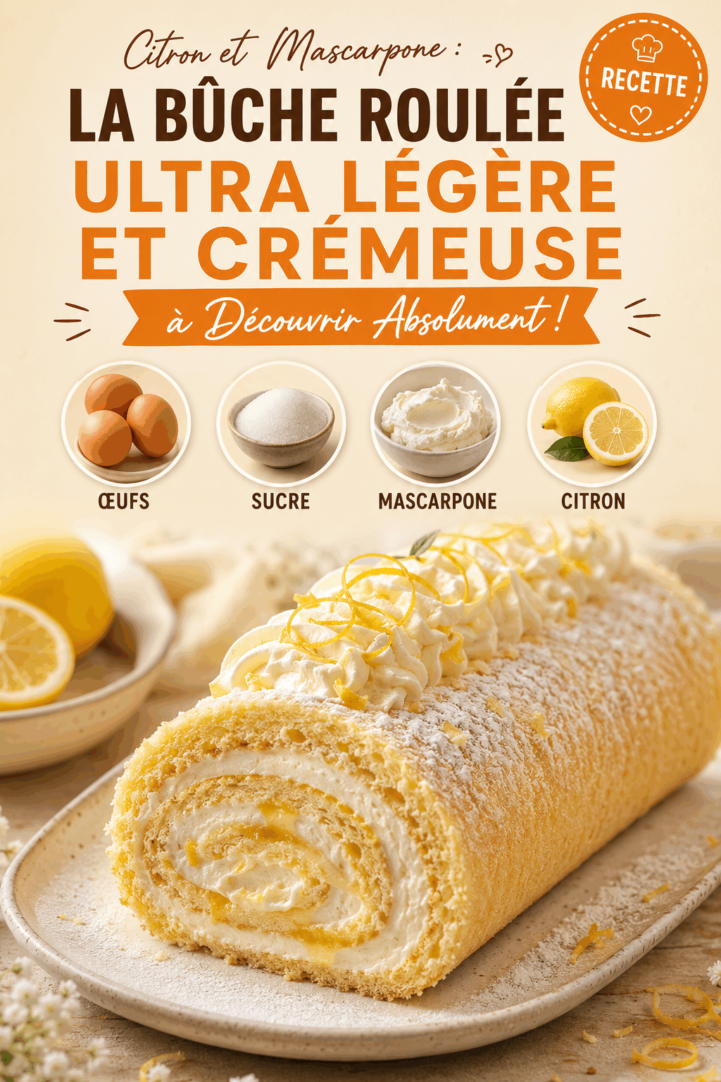 Citron et Mascarpone : La Bûche Roulée Ultra Légère et Crémeuse à Découvrir Absolument !