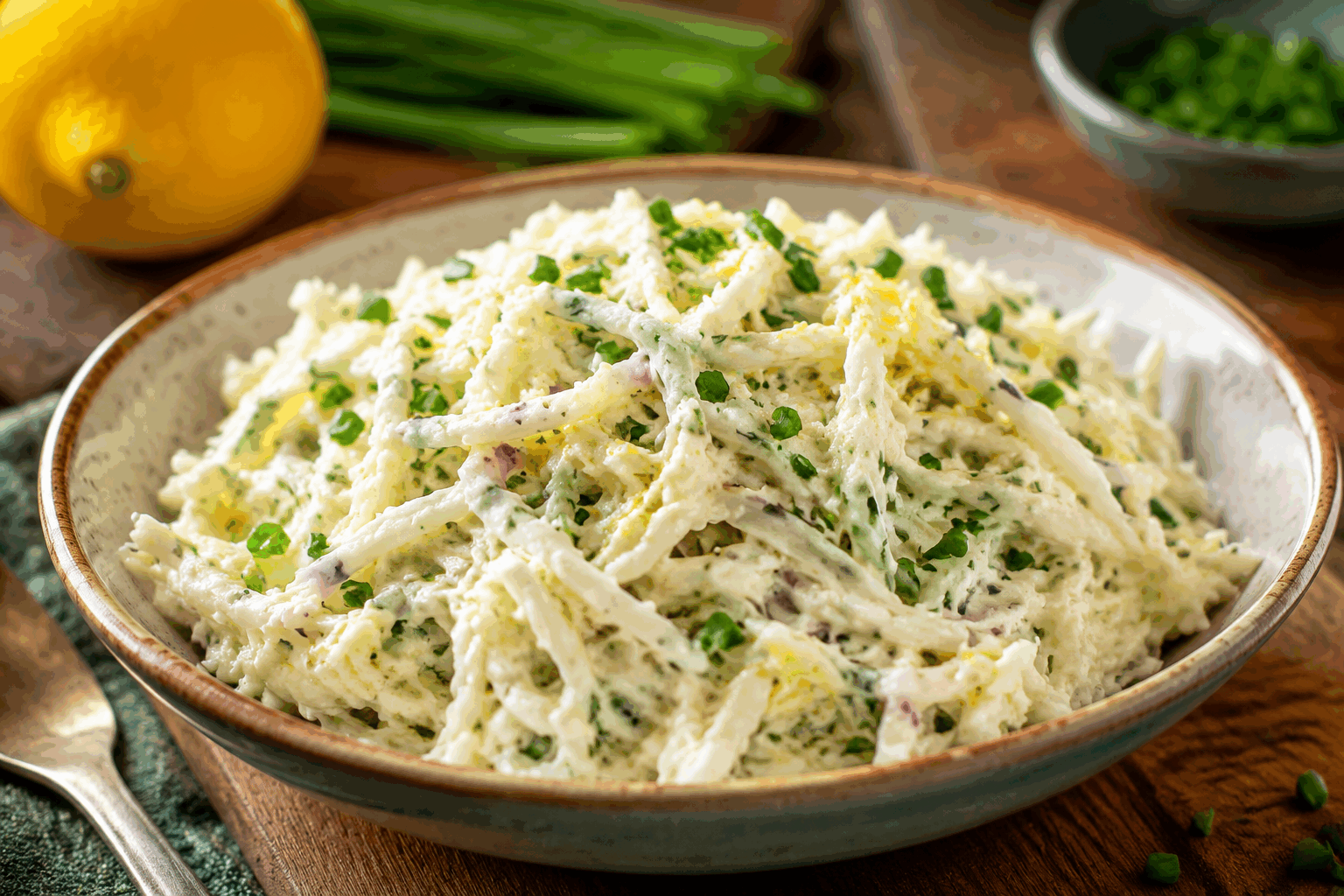 Coleslaw minute sans cuisson, la recette fraîche et qui bluffe à chaque fois👌 Description Cette recette de coleslaw minute est une salade fraîche, croquante et colorée, parfaite pour accompagner vos plats d'été ou vos barbecues. Sans cuisson, elle se prépare en quelques minutes avec des ingrédients simples et offre un équilibre parfait entre douceur, acidité et légèreté. Un classique revisité qui bluffe par sa simplicité et sa fraîcheur instantanée. Informations Temps de préparation : 10 minutes Temps de cuisson : 0 minute Nombre de portions : 4 personnes Difficulté : Facile Ingrédients Pour la salade 200 g de chou blanc 150 g de carottes 1 pomme verte (type Granny Smith) 1 oignon frais ou 1 échalote 20 g de persil frais Pour la sauce 3 cuillères à soupe de mayonnaise légère 1 cuillère à soupe de vinaigre de cidre 1 cuillère à café de moutarde douce 1 cuillère à soupe de miel liquide Sel fin Poivre noir fraîchement moulu Préparation Rincez le chou blanc, puis émincez-le finement à l’aide d’un couteau bien aiguisé ou d’une mandoline pour obtenir de fines lamelles. Épluchez les carottes et râpez-les grossièrement à l’aide d’une râpe à gros trous. Lavez la pomme, coupez-la en quatre, retirez le cœur puis râpez-la également avec les carottes ou taillez-la en julienne fine selon votre préférence. Épluchez et ciselez finement l’oignon frais ou l’échalote pour apporter une touche piquante subtile. Lavez et hachez le persil frais pour parfumer la salade. Dans un grand saladier, mélangez la mayonnaise, le vinaigre de cidre, la moutarde et le miel jusqu’à obtenir une sauce homogène. Assaisonnez la sauce avec du sel et du poivre selon votre goût. Ajoutez le chou, les carottes, la pomme, l’oignon et le persil dans le saladier. Mélangez bien le tout pour que les légumes soient enrobés de sauce uniformément. Laissez reposer 5 minutes au réfrigérateur pour que les saveurs se mélangent, puis servez frais. Astuces Pour un croquant maximal, choisissez un chou blanc bien ferme et frais. Si vous souhaitez une version plus légère, remplacez la mayonnaise par un yaourt nature ou une sauce à base de fromage blanc. Vous pouvez ajouter quelques graines de sésame ou de tournesol torréfiées pour varier les textures. Pour éviter que la pomme noircisse, arrosez-la immédiatement de jus de citron après l’avoir coupée. Service Servez ce coleslaw minute bien frais en accompagnement d’un barbecue, de viandes grillées, de poissons ou même dans un sandwich pour une touche de fraîcheur acidulée. Présentez-le dans un saladier transparent pour mettre en valeur ses belles couleurs et sa texture croquante. Idéal pour les repas d'été et les déjeuners légers.