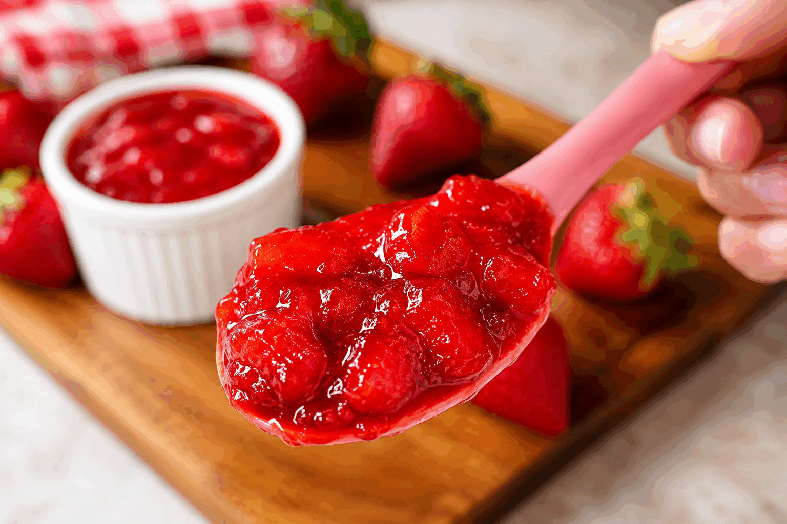 Confiture de fraises maison en 10 minutes, le secret simple qui épate 😍 Description Cette confiture de fraises maison est une préparation rapide et savoureuse qui capture toute la fraîcheur des fraises en un temps record. Sa texture onctueuse et son goût fruité et sucré en font un classique incontournable à déguster à tout moment de la journée. Parfaite pour improviser un petit-déjeuner gourmand ou un goûter réussi en un éclair. Informations Temps de préparation : 5 minutes Temps de cuisson : 10 minutes Nombre de portions : 4 pots (environ 800 g) Difficulté : Facile Ingrédients Pour la confiture 600 g de fraises fraîches 400 g de sucre cristallisé 1 cuillère à soupe de jus de citron 1 sachet de pectine (facultatif, pour une texture plus ferme) Préparation Lave soigneusement les fraises, équeute-les puis coupe-les en petits morceaux. Dans une casserole, verse les fraises, le sucre, le jus de citron et la pectine si utilisée. Mélange bien. Laisse macérer 5 minutes à température ambiante pour que le sucre commence à se dissoudre. Fais chauffer la casserole sur feu moyen-vif jusqu’à ébullition, puis baisse à feu moyen et laisse cuire 5 à 7 minutes en remuant fréquemment. Pour vérifier la cuisson, dépose une petite quantité de confiture sur une assiette froide : si elle se fige légèrement, la confiture est prête. Verse immédiatement la confiture chaude dans des pots stérilisés, ferme-les hermétiquement et retourne-les tête en bas pendant 5 minutes afin de créer le vide d’air. Laisse refroidir avant de ranger au frais. La confiture continue d’épaissir en refroidissant. Astuces Choisis des fraises bien mûres et parfumées pour un goût optimal. Ajoute un peu de pectine ou une pomme râpée pour garantir une meilleure prise si tu préfères une confiture plus ferme. Stérilise toujours les pots en les plongeant dans l’eau bouillante pendant 10 minutes avant usage pour une conservation plus longue. Pour varier les plaisirs, incorpore un peu de vanille ou quelques feuilles de menthe pendant la cuisson. Service Servez votre confiture de fraises maison sur des tartines de pain frais ou de brioche, accompagnez-la d’un fromage blanc ou intégrez-la dans vos yaourts et desserts. Elle est idéale pour égayer les petits-déjeuners, goûters ou pique-niques improvisés.