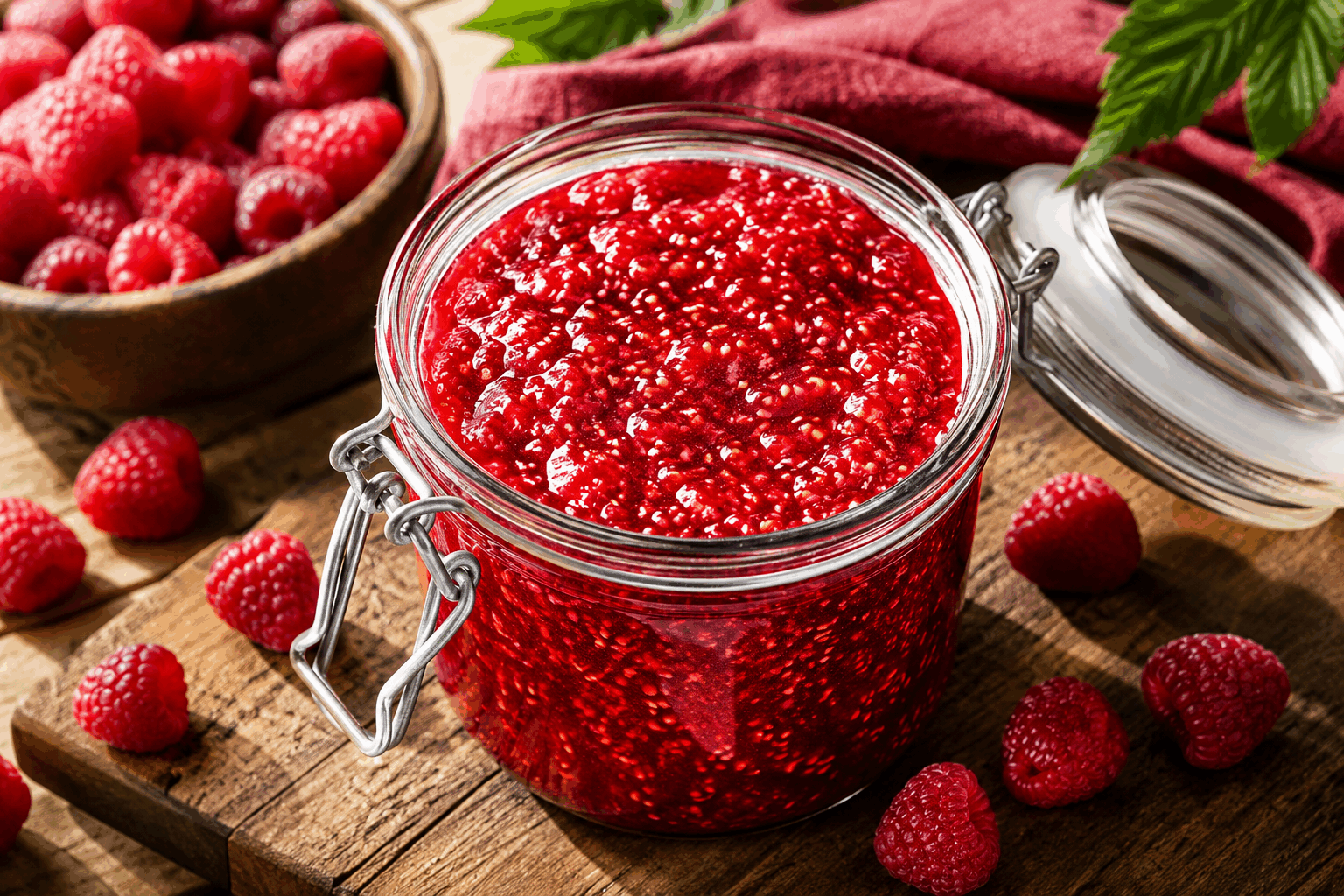 Confiture de framboises sans cuisson en 5 minutes, un délice qui fond dans la bouche ! 😍 Description Cette confiture de framboises sans cuisson est une préparation rapide et gourmande, idéale pour conserver toute la fraîcheur et la saveur intense des framboises. Sa texture fondante et légèrement sucrée apporte une touche fruitée parfaite sur du pain, des crêpes ou dans un yaourt. Parfaite pour un petit-déjeuner express ou un goûter improvisé, elle ravira petits et grands. Informations Temps de préparation : 5 minutes Temps de cuisson : 0 minutes Nombre de portions : 4 à 6 portions Difficulté : Facile Ingrédients Ingrédients principaux 250 g de framboises fraîches ou décongelées 100 g de sucre de canne blond 1 cuillère à soupe de jus de citron frais 1 cuillère à café de graines de chia (facultatif, pour épaissir) Préparation Rince délicatement les framboises sous l'eau froide si elles sont fraîches, puis égoutte-les soigneusement. Dans un bol, écrase les framboises à l'aide d'une fourchette ou d'un presse-purée pour obtenir une purée avec quelques morceaux. Ajoute le sucre et le jus de citron, puis mélange bien jusqu’à dissolution partielle du sucre. Incorpore les graines de chia si tu souhaites une texture un peu plus épaisse et gélifiée. Laisse reposer la préparation 5 minutes à température ambiante, le temps que le sucre fonde et que les graines de chia absorbent l'humidité. Transfère dans un pot propre et déguste immédiatement ou conserve au réfrigérateur jusqu’à 3 jours. Astuces Choisis des framboises bien mûres pour obtenir un maximum de saveur et une belle couleur. Le jus de citron aide à équilibrer la douceur et permet une légère conservation naturelle. Si tu n'as pas de graines de chia, tu peux remplacer par une petite cuillère de pectine ou simplement omettre l’épaississant, la confiture sera plus liquide. Consomme rapidement cette confiture sans cuisson, car elle ne se conserve pas aussi longtemps qu’une confiture cuite classique. Service Sers cette confiture sur des tartines beurrées, dans des yaourts nature, sur des pancakes légèrement chauds ou pour accompagner des desserts comme une panna cotta. Elle est aussi idéale pour un petit-déjeuner gourmand et léger ou un goûter rapide en toute saison.