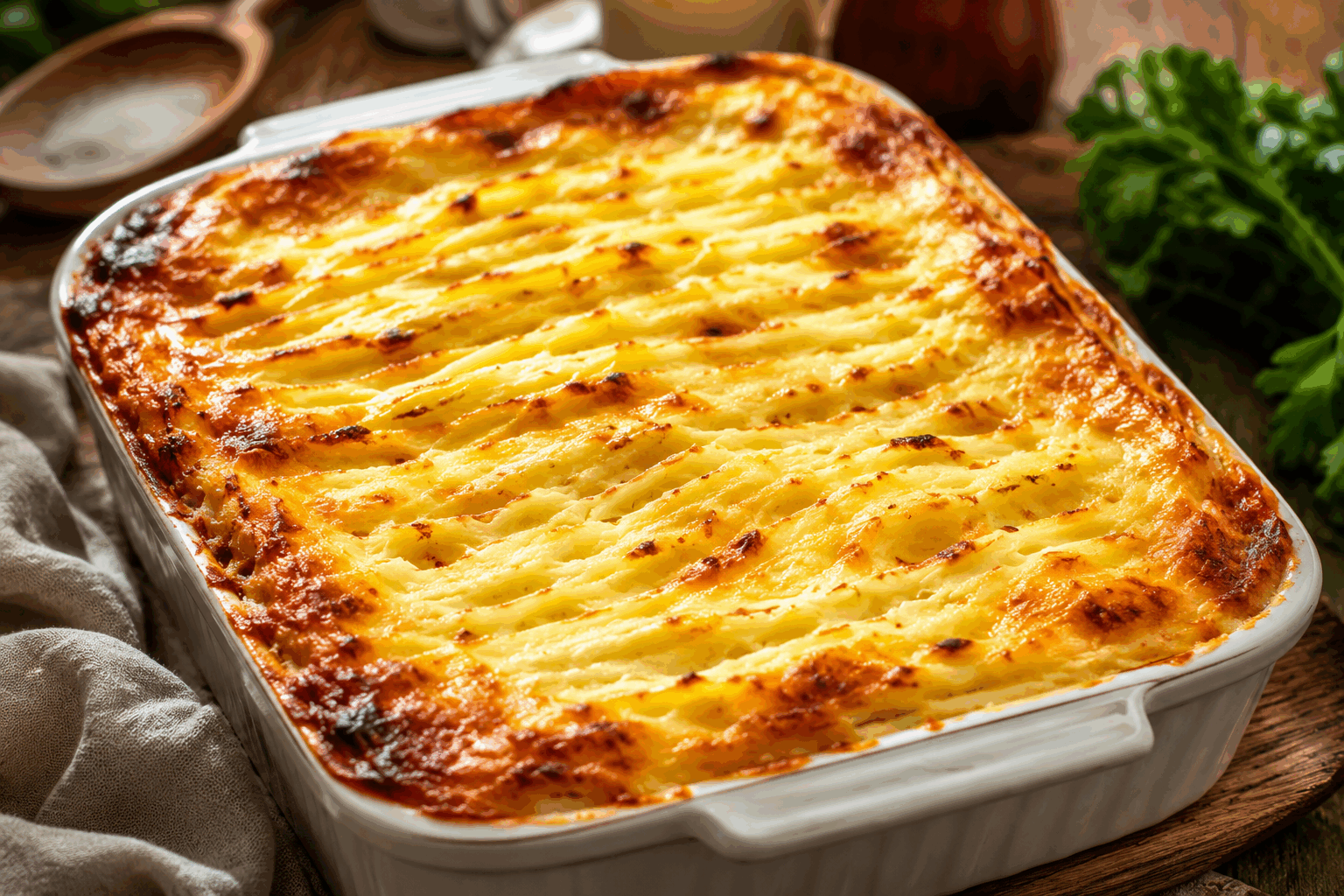 Cottage pie : la recette anglaise simple qui fond dans la bouche en 30 minutes 🔥 Description Le cottage pie est un plat britannique traditionnel composé d’une généreuse couche de bœuf haché en sauce, recouverte d’un lit de purée de pommes de terre dorée au four. Réconfortant et savoureux, il se distingue par sa texture fondante et son goût riche, parfait pour un repas familial rapide et chaleureux. Informations Temps de préparation : 15 minutes Temps de cuisson : 15 minutes Nombre de portions : 4 personnes Difficulté : Facile Ingrédients Pour la garniture 400 g de bœuf haché 1 oignon moyen 2 carottes moyennes 1 gousse d’ail 150 g de petits pois surgelés 2 cuillères à soupe de concentré de tomate 15 cl de bouillon de bœuf 1 cuillère à soupe d’huile d’olive Sel et poivre noir du moulin 1 cuillère à café de thym séché Pour la purée 700 g de pommes de terre 30 g de beurre 10 cl de lait Sel et poivre Préparation Épluchez les pommes de terre et coupez-les en morceaux égaux. Faites-les cuire dans une grande casserole d’eau bouillante salée pendant 15 minutes ou jusqu’à ce qu’elles soient tendres. Pendant ce temps, épluchez et émincez l’oignon et l’ail. Pelez les carottes et coupez-les en petits dés. Faites chauffer l’huile d’olive dans une poêle à feu moyen. Ajoutez l’oignon, l’ail et les carottes, faites revenir 5 minutes jusqu’à ce qu’ils soient légèrement tendres. Ajoutez le bœuf haché dans la poêle, émiettez-le avec une cuillère en bois et faites-le dorer pendant 5 minutes en remuant. Incorporez le concentré de tomate, le thym, le sel, le poivre et versez le bouillon. Laissez mijoter 5 minutes afin que la sauce épaississe et les saveurs se mélangent. Ajoutez enfin les petits pois et mélangez. Égouttez les pommes de terre et écrasez-les en purée avec le beurre et le lait. Assaisonnez avec du sel et du poivre selon votre goût. Préchauffez votre four à 200°C (chaleur tournante). Dans un plat à gratin, étalez uniformément la préparation de viande puis recouvrez avec la purée en lissant la surface. Placez le plat au four et faites gratiner 10 minutes, jusqu’à ce que le dessus soit légèrement doré et croustillant. Astuces Pelez les pommes de terre à l’avance et plongez-les dans de l’eau froide pour éviter qu’elles noircissent. Pour une purée plus onctueuse, ajoutez un peu de crème fraîche en plus du lait. Vous pouvez remplacer les petits pois par des haricots verts ou du maïs selon vos envies. Utilisez un emporte-pièce pour servir le cottage pie de manière individuelle et présentable. Service Servez le cottage pie bien chaud, accompagné d’une salade verte croquante ou de légumes vapeur pour équilibrer ce plat traditionnel. Idéal en repas familial ou pour réchauffer les soirées fraîches, il ravira petits et grands par sa simplicité et sa gourmandise.
