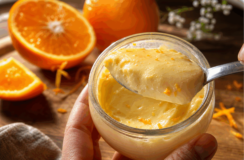 Crème à l’orange légère et gourmande sans œufs ni farine, en 3 ingrédients seulement ✨ Description Cette crème à l’orange allie légèreté et gourmandise grâce à sa texture onctueuse et son parfum acidulé. Sans œufs ni farine, elle s’adresse à ceux qui recherchent une douceur simple et saine, parfaite en fin de repas ou pour un goûter raffiné. Sa recette minimaliste ne nécessite que trois ingrédients, idéale pour une préparation rapide et sans prise de tête. Informations Temps de préparation : 10 minutes Temps de cuisson : 10 minutes Nombre de portions : 4 personnes Difficulté : Facile Ingrédients Pour la crème à l’orange 250 ml de jus d’orange frais (environ 3 oranges) 20 g de fécule de maïs (maïzena) 40 g de sucre en poudre Préparation Dans une casserole, mélange le sucre et la fécule de maïs à sec pour bien les répartir. Ajoute progressivement le jus d’orange en fouettant vigoureusement pour éviter les grumeaux. Place la casserole sur feu moyen et fais chauffer en remuant constamment jusqu’à ce que le mélange épaississe (environ 8 à 10 minutes). Une fois la crème épaissie, retire-la du feu et laisse refroidir à température ambiante. Pour un résultat optimal, filme la crème au contact et place-la au réfrigérateur au moins 1 heure avant de servir. Astuces Utilise du jus d’orange fraîchement pressé pour un goût plus naturel et acidulé. Pour un arôme plus intense, ajoute un zeste d’orange finement râpé en début de cuisson. Si la crème est trop épaisse après refroidissement, incorpore un peu de jus d’orange ou d’eau pour l’assouplir. Pour une version plus gourmande, accompagne cette crème d’un biscuit croquant ou de quelques fruits frais. Service Servez cette crème à l’orange dans de petits ramequins ou verrines pour une présentation élégante. Elle accompagne à merveille une salade de fruits, un gâteau moelleux ou peut être dégustée seule, éventuellement agrémentée d’une feuille de menthe fraîche. Parfaite pour un dessert léger et vitaminé à tout moment de l’année.