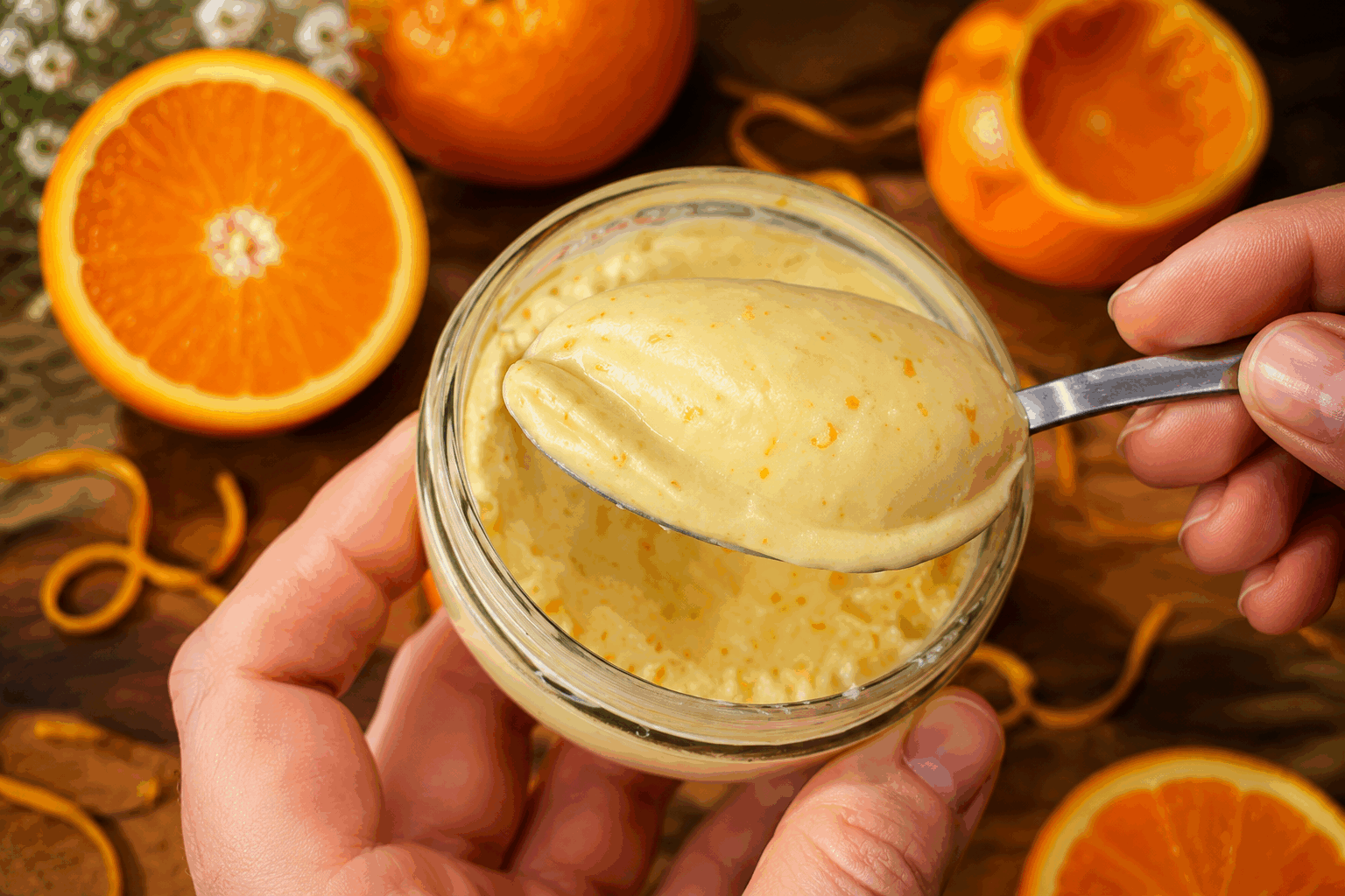 Crème à l’orange ultra simple, sans œufs ni farine, en 3 ingrédients seulement 🔥 Description Cette crème à l’orange légère et veloutée est une gourmandise facile à réaliser avec seulement trois ingrédients. Sans œufs ni farine, elle mise sur la pureté des saveurs d'agrumes pour séduire les palais. Parfaite en dessert express ou pour une touche fruitée après un repas, elle ravira petits et grands. Informations Temps de préparation : 10 minutes Temps de cuisson : 15 minutes Nombre de portions : 4 personnes Difficulté : Facile Ingrédients Pour la crème à l’orange 500 ml de jus d’orange fraîchement pressé (environ 3 à 4 oranges) 40 g de maïzena (fécule de maïs) 70 g de sucre en poudre Préparation Verse le jus d’orange dans une casserole moyenne. Dans un bol, mélange la maïzena avec un peu de jus d’orange froid pour former une pâte lisse sans grumeaux. Ajoute ce mélange dans la casserole avec le reste du jus d’orange et le sucre. Chauffe à feu moyen tout en remuant constamment avec un fouet pour éviter que la crème n’accroche ou forme des grumeaux. Lorsque la crème épaissit (après environ 10 minutes), baisse le feu et continue de remuer pendant 2 à 3 minutes pour bien cuire la fécule. Retire la casserole du feu et verse la crème dans des ramequins ou verrines. Laisse tiédir à température ambiante, puis place au réfrigérateur pendant au moins 2 heures avant de servir. Astuces Utilise un fouet pour bien dissoudre la maïzena dans le jus froid avant cuisson afin d’éviter les grumeaux. Si tu souhaites une saveur encore plus prononcée, ajoute un zeste d’orange finement râpé juste avant la fin de la cuisson. Pour une version plus rafraîchissante, incorpore un peu d’eau pétillante dans la crème froide avant de servir. Conserve la crème bien filmée au réfrigérateur, elle se garde 2 à 3 jours sans perdre sa texture. Service Serre cette crème bien fraîche, seule ou accompagnée d’une tuile croustillante ou d’un peu de chantilly végétale pour une touche gourmande. Elle est idéale pour un dessert léger en toute saison, notamment après un repas copieux ou lors d’un goûter fruité.