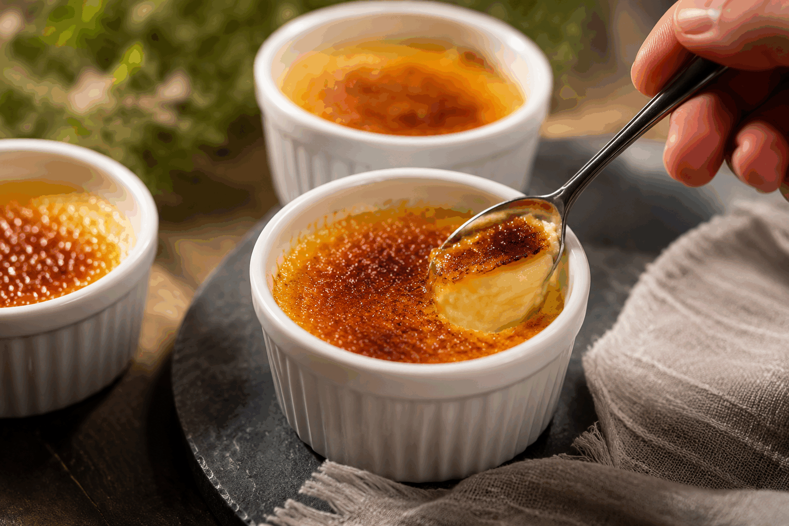 Crème brûlée vanille : 5 minutes pour un dessert fondant et irrésistible 😍 Description La crème brûlée vanille est un dessert classique français, connu pour sa texture fondante et sa croûte caramélisée. Ce dessert gourmand se distingue par son goût délicat de vanille naturelle et sa douceur onctueuse, parfait pour une fin de repas élégante ou une occasion spéciale. Informations Temps de préparation : 10 minutes Temps de cuisson : 40 minutes + 2 heures de repos Nombre de portions : 4 personnes Difficulté : Moyenne Ingrédients Pour la crème 50 cl de crème liquide entière 5 jaunes d'œufs 100 g de sucre en poudre 1 gousse de vanille 2 cuillères à soupe de cassonade Préparation Préchauffe le four à 150°C (thermostat 5). Fends la gousse de vanille en deux, gratte les graines puis fais chauffer la crème avec les graines et la gousse jusqu'à frémissement. Retire du feu et laisse infuser 10 minutes. Dans un saladier, fouette les jaunes d’œufs avec le sucre jusqu'à ce que le mélange blanchisse. Retire la gousse de vanille de la crème puis verse-la doucement sur les jaunes en remuant constamment pour éviter de cuire les œufs. Verse la préparation dans des ramequins. Dispose-les dans un plat allant au four et verse de l'eau chaude à mi-hauteur des ramequins (bain-marie). Enfourne pour 35 à 40 minutes jusqu'à ce que la crème soit prise mais encore légèrement tremblotante au centre. Laisse refroidir puis place au réfrigérateur au moins 2 heures. Avant de servir, saupoudre uniformément la surface de chaque crème avec la cassonade puis caramélise-la à l'aide d’un chalumeau de cuisine ou sous le gril du four très chaud (surveille bien pour ne pas brûler). Astuces Utilise une crème liquide entière bien froide pour une texture plus onctueuse. Le temps de cuisson peut varier selon la taille des ramequins : la crème est prête quand elle est prise sur les bords et encore légèrement tremblotante au centre. Pour un goût plus intense, laisse infuser la vanille dans la crème plus longtemps, voire toute une nuit au réfrigérateur. Si tu n’as pas de chalumeau, place les ramequins sous le gril quelques secondes et surveille bien la coloration. Service La crème brûlée se sert bien froide, directement dans ses ramequins. Propose-la après un repas copieux pour une touche sucrée légère. Tu peux l’accompagner d’un petit verre de vin doux naturel ou d’une salade de fruits rouges frais pour plus de fraîcheur.