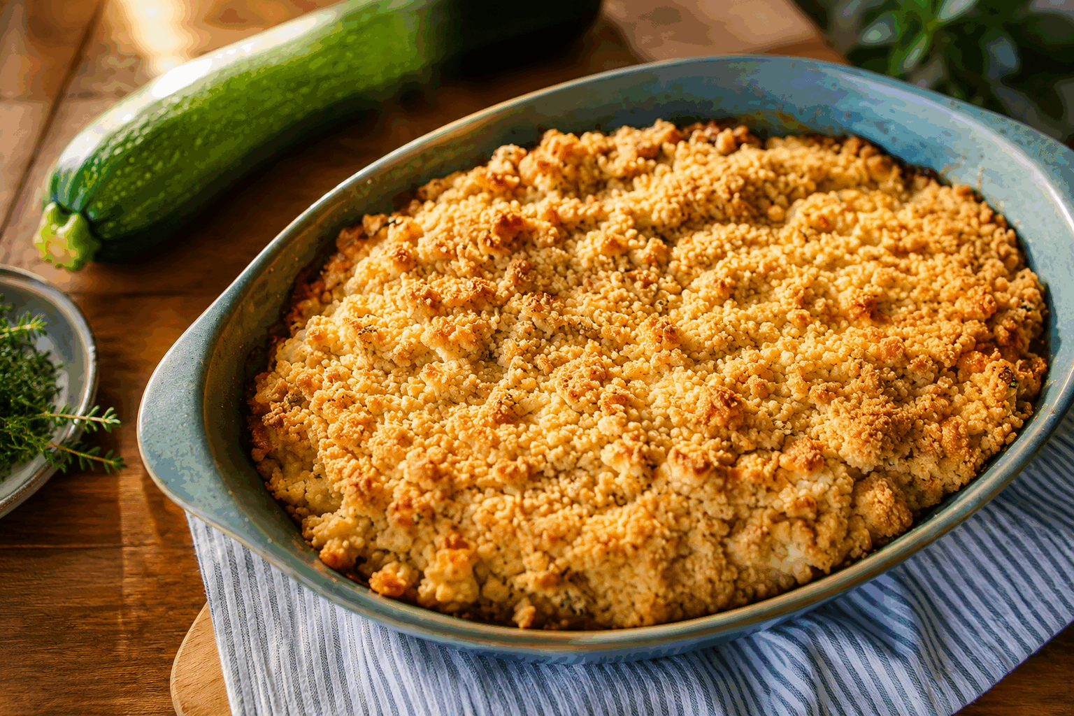 Crumble de courgette au parmesan, sans œufs et prêt en 10 minutes, à tester vite ! 🔥 Description Ce crumble de courgette au parmesan est une recette rapide, légère et savoureuse, idéale pour un accompagnement ou une entrée estivale. Sans œufs, il est accessible à tous, avec une texture croustillante grâce au parmesan et à la chapelure. Parfait pour les soirs de semaine pressés ou pour impressionner vos invités sans effort. Informations Temps de préparation : 5 minutes Temps de cuisson : 5 minutes Nombre de portions : 4 personnes Difficulté : Facile Ingrédients Pour la garniture 600 g de courgettes 1 gousse d’ail 1 cuillère à soupe d’huile d’olive Sel et poivre du moulin Quelques feuilles de basilic frais (facultatif) Pour le crumble 50 g de parmesan râpé 40 g de chapelure 30 g de beurre froid 1 pincée de paprika doux (facultatif) Préparation Lave et coupe les courgettes en petits dés réguliers pour une cuisson homogène. Presse la gousse d’ail et fais-la revenir dans une poêle avec l’huile d’olive pendant 1 minute à feu moyen sans la brûler. Ajoute les courgettes, sale, poivre, puis fais-les sauter à feu moyen-vif pendant 3 à 4 minutes jusqu’à ce qu’elles soient tendres mais encore légèrement croquantes. Retire du feu. Préchauffe ton four en mode grill à 200°C (th. 6-7). Dans un bol, mélange le parmesan râpé, la chapelure, le paprika et le beurre froid coupé en petits morceaux. Travaillez le tout du bout des doigts jusqu’à obtenir un mélange sableux et friable. Répartis les courgettes dans des petits ramequins individuels ou dans un plat à gratin. Verse uniformément le crumble par-dessus les courgettes. Place les ramequins ou le plat sous le grill pendant 2 à 3 minutes, jusqu’à ce que le crumble soit bien doré et croustillant. Surveille attentivement pour éviter que cela ne brûle. Décore avec quelques feuilles de basilic frais avant de servir si tu le souhaites. Astuces Pour un crumble plus croustillant, mélange un peu de graines de tournesol ou de pignons à la chapelure. Si tu ne trouves pas de chapelure, utilise du pain rassis mixé finement. Tu peux remplacer le parmesan par du grana padano ou du pecorino pour varier les saveurs. Serre ce plat immédiatement pour profiter du contraste chaud-croustillant. Service Ce crumble se sert chaud, idéalement accompagné d’une salade verte fraîche ou d’un riz basmati léger. Il s’adapte aussi bien comme entrée légère ou en accompagnement d’une viande blanche grillée ou d’un poisson. Parfait pour un repas express en semaine ou un déjeuner convivial entre amis.