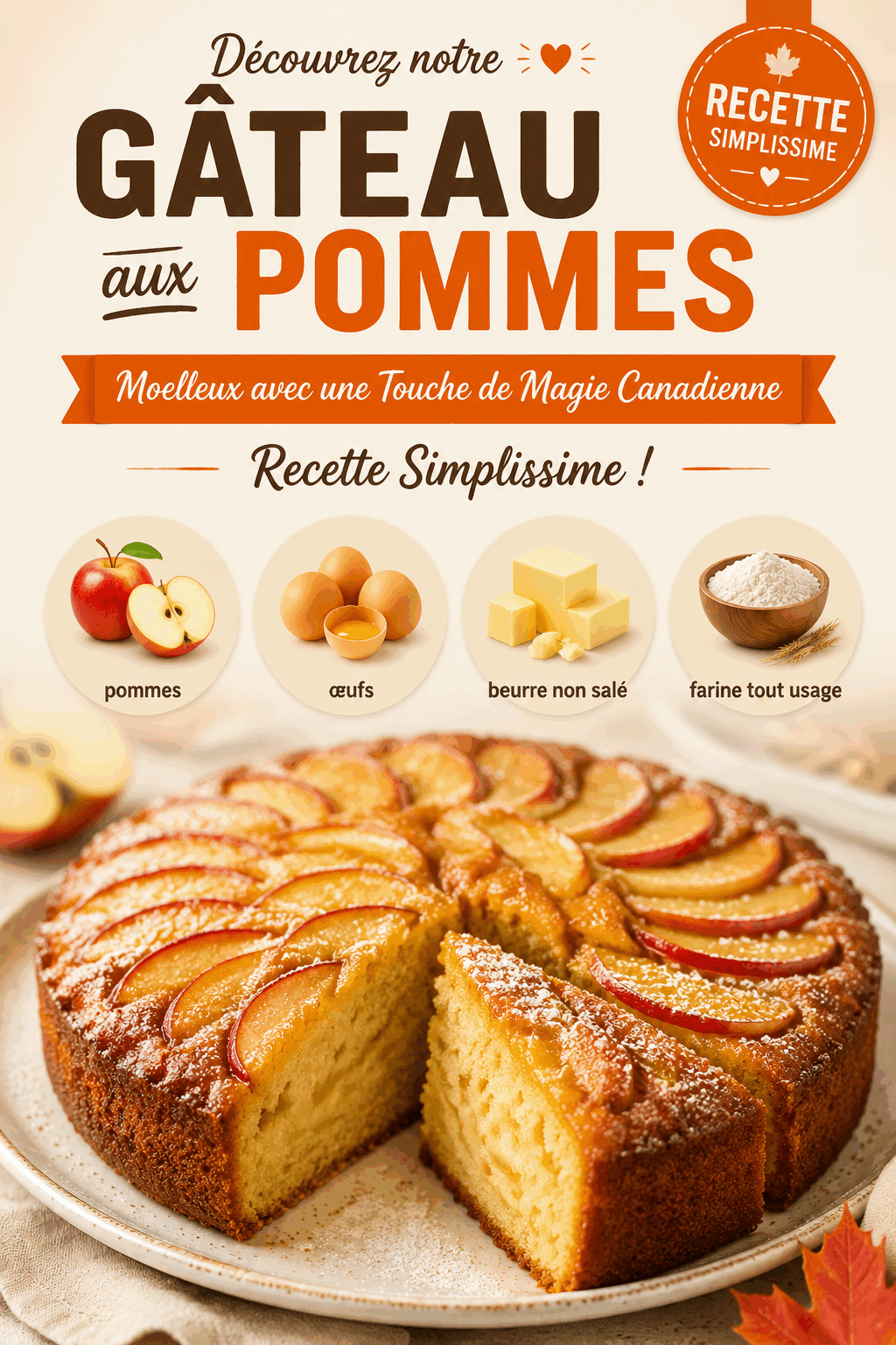 Découvrez notre Gâteau aux Pommes Moelleux avec une Touche de Magie Canadienne - Recette Simplissime !