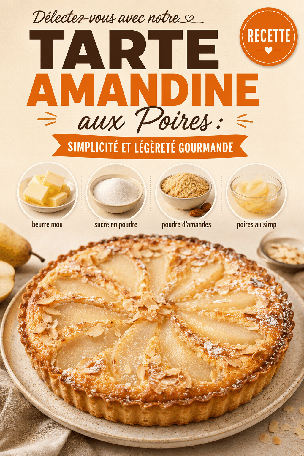 Délectez-vous avec notre Tarte Amandine aux Poires : Simplicité et Légèreté Gourmande