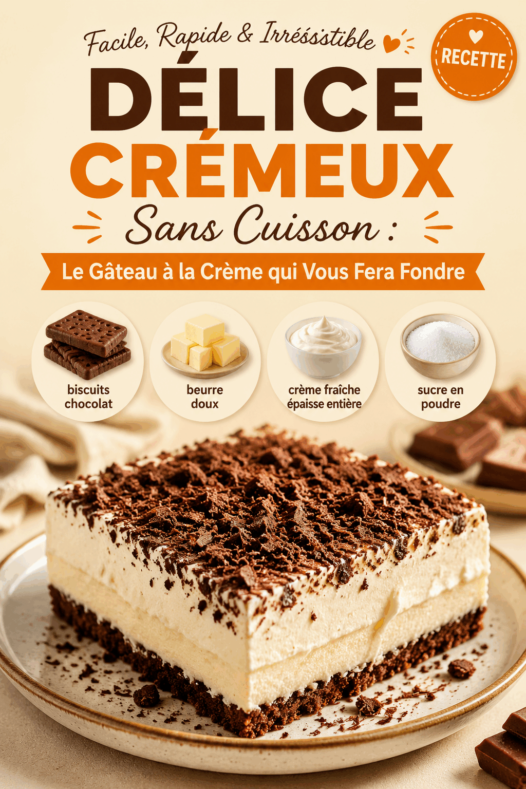 Délice Crémeux Sans Cuisson : Le Gâteau à la Crème qui Vous Fera Fondre