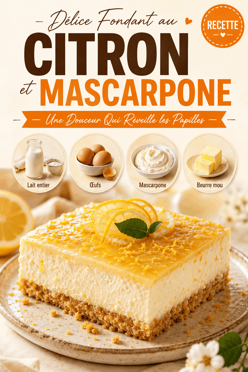 Délice Fondant au Citron et Mascarpone : Une Douceur Qui Réveille les Papilles