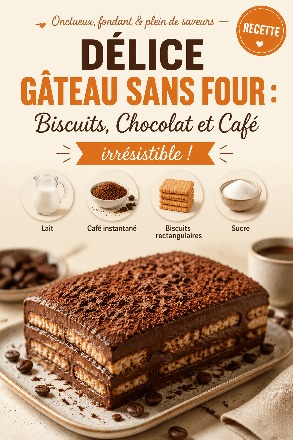 Délice Gâteau Sans Four : Biscuits, Chocolat et Café irrésistible !