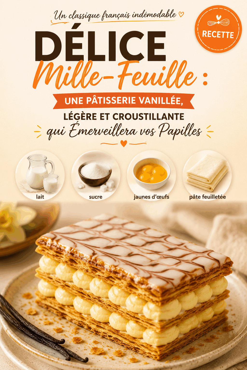 Délice Mille-Feuille : Une Pâtisserie Vanillée, Légère et Croustillante qui Émerveillera vos Papilles