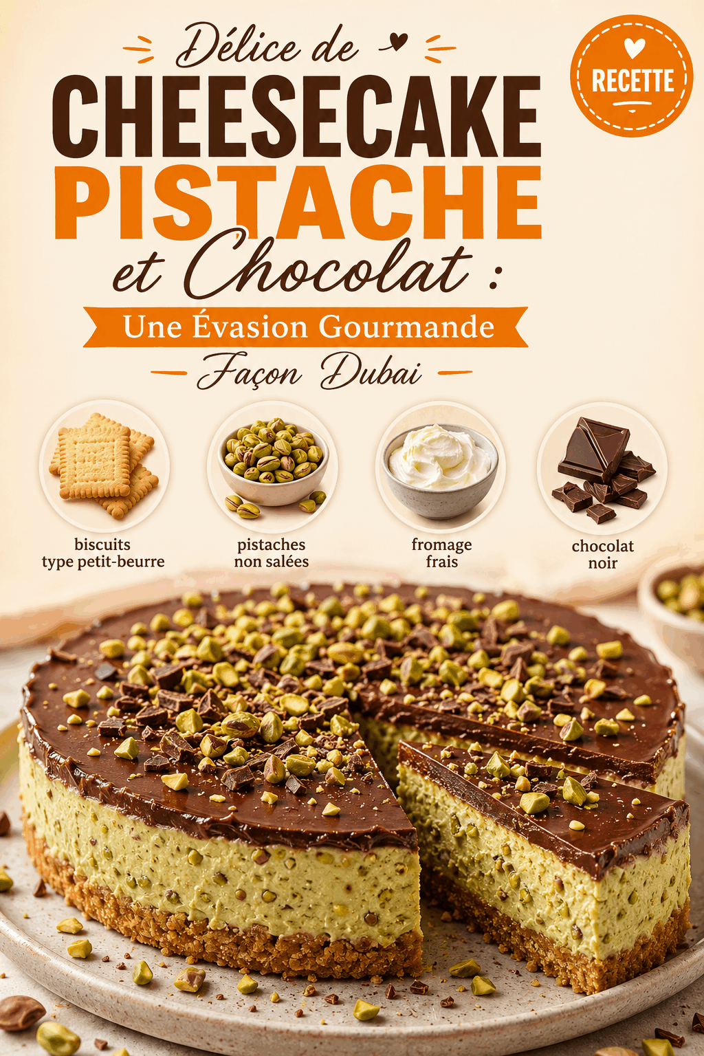 Délice de Cheesecake Pistache et Chocolat : Une Évasion Gourmande Façon Dubaï