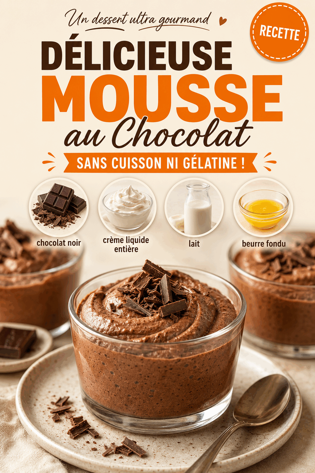 Délicieuse Mousse au Chocolat Sans Cuisson ni Gélatine !