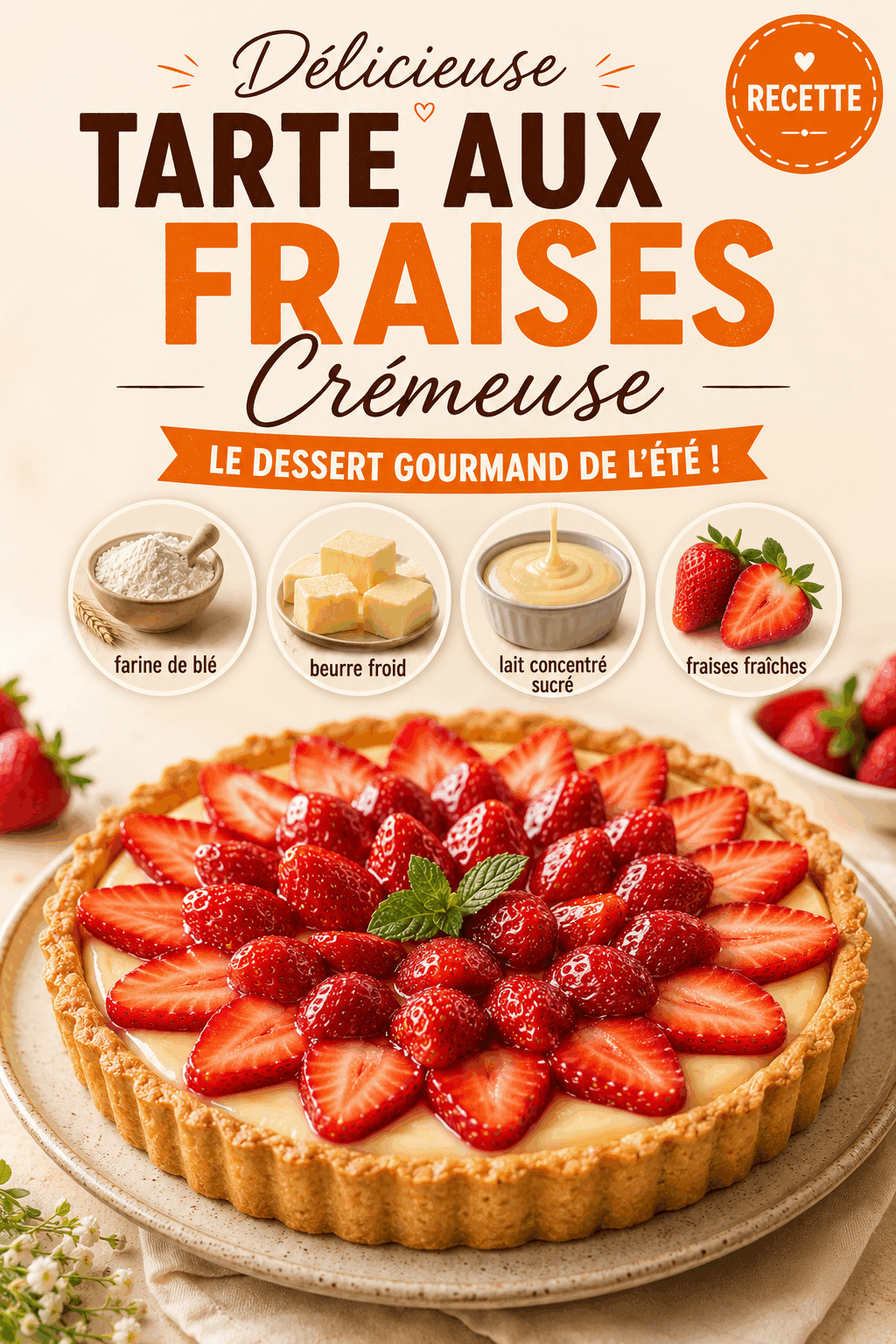 Délicieuse Tarte aux Fraises Crémeuse – Le Dessert Gourmand de l'Été !