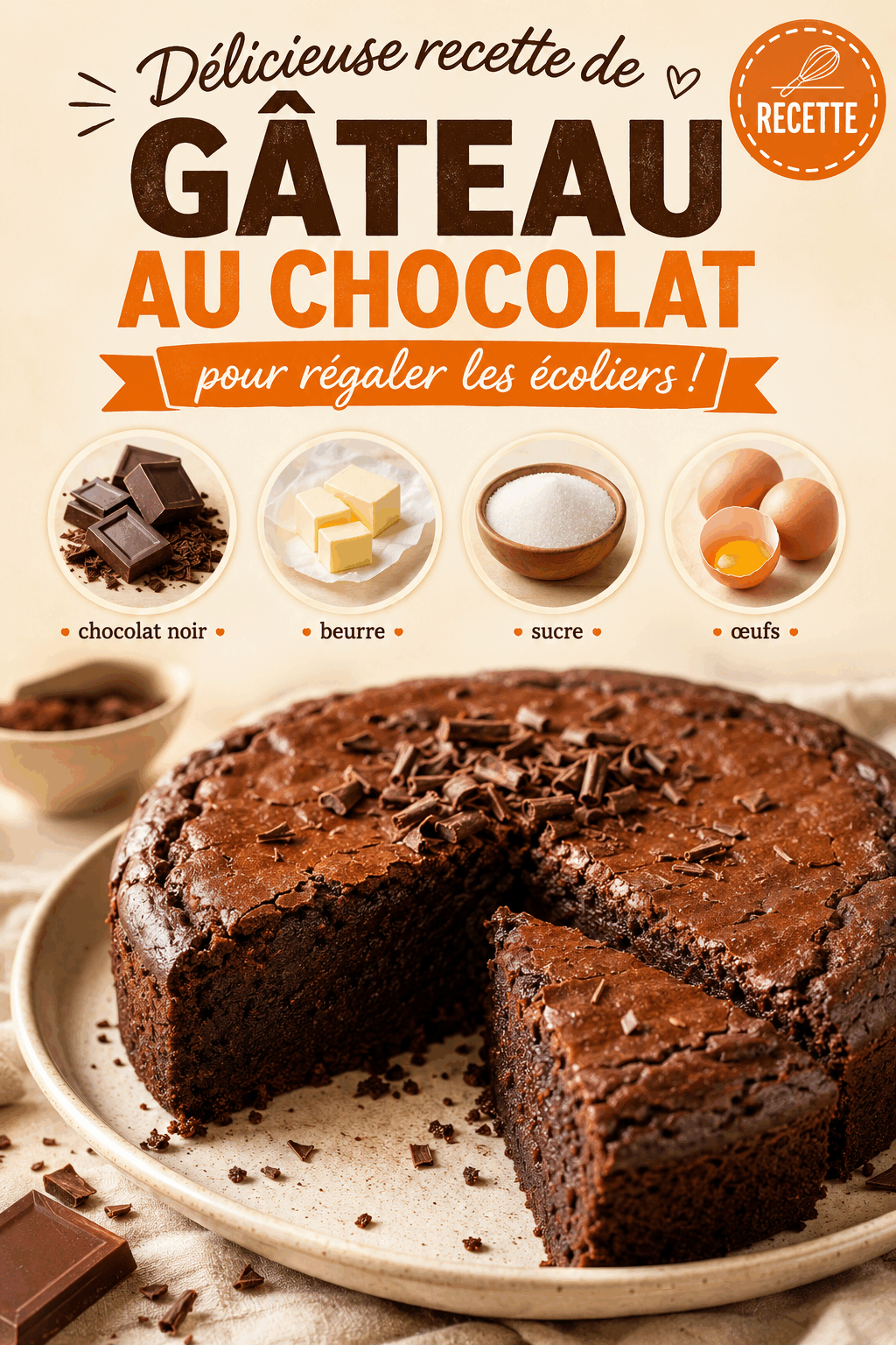 Délicieuse recette de gâteau au chocolat pour régaler les écoliers !
