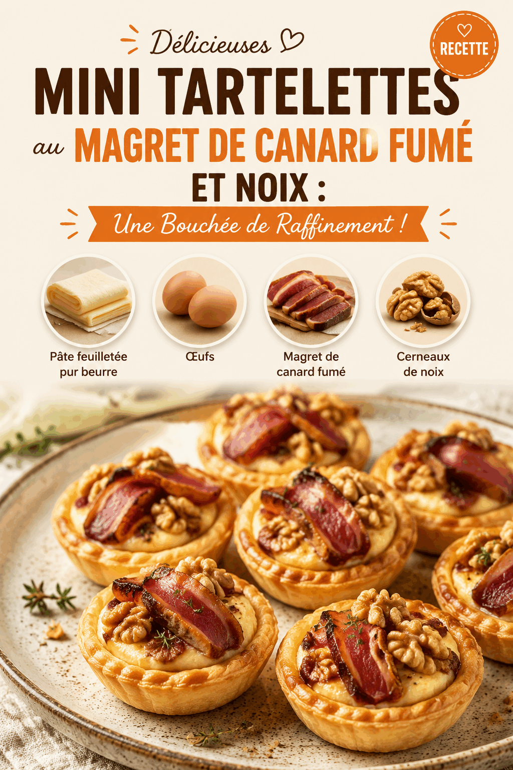 Délicieuses Mini Tartelettes au Magret de Canard Fumé et Noix : Une Bouchée de Raffinement !