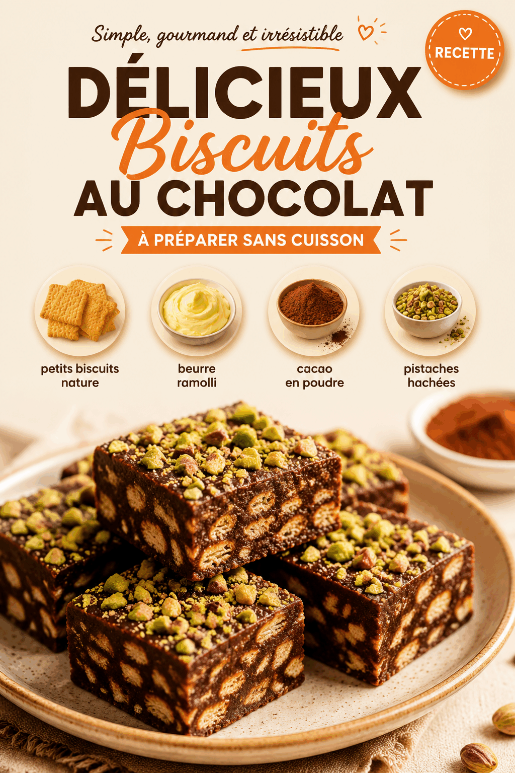 Délicieux Biscuits au Chocolat à Préparer Sans Cuisson