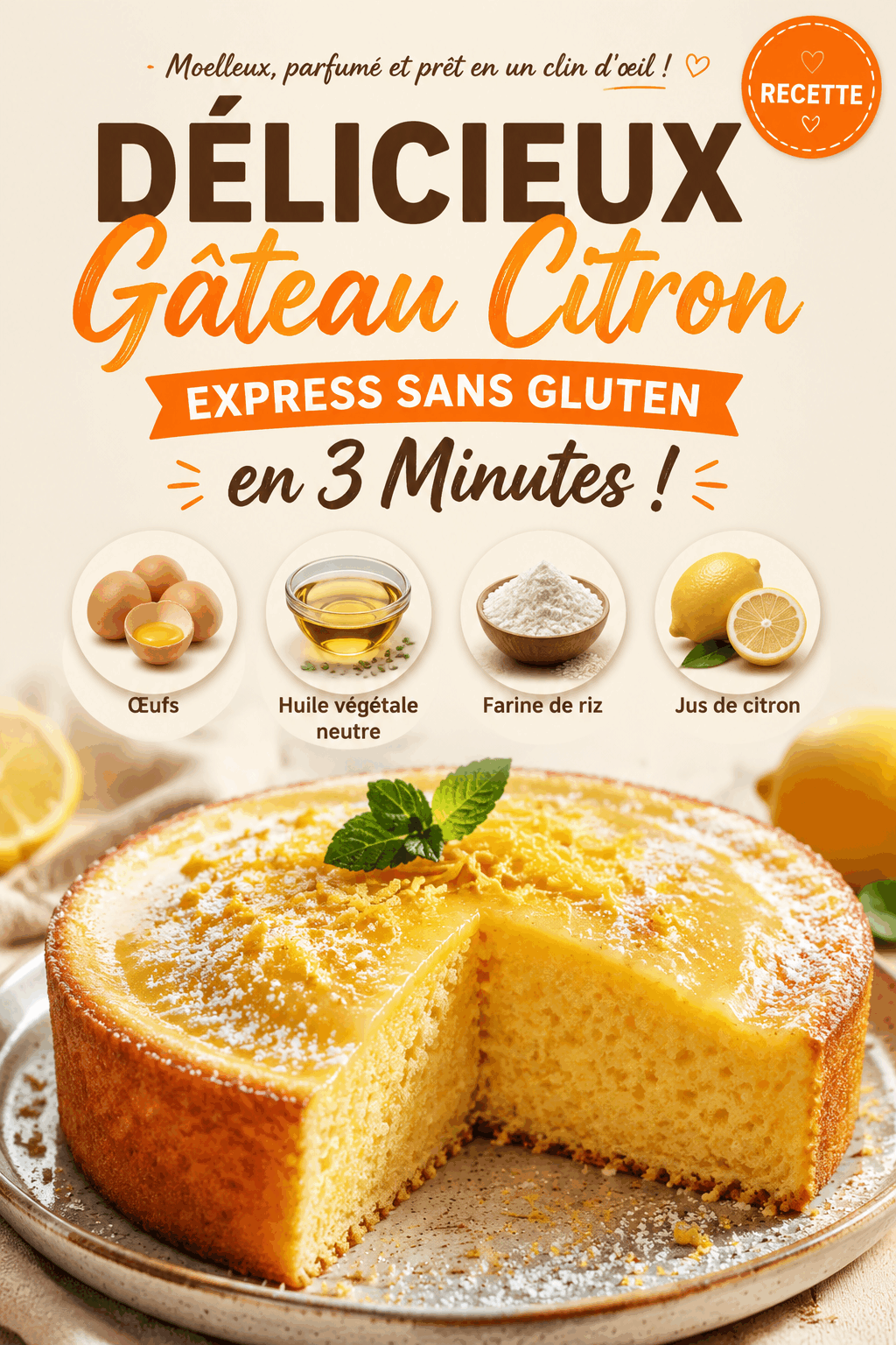 Délicieux Gâteau Citron Express Sans Gluten en 3 Minutes ! 🍋