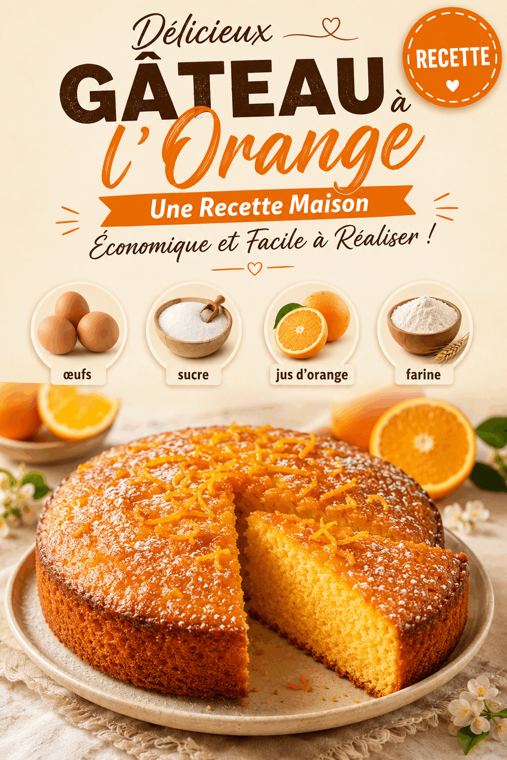 Délicieux Gâteau à l'Orange : Une Recette Maison Économique et Facile à Réaliser !