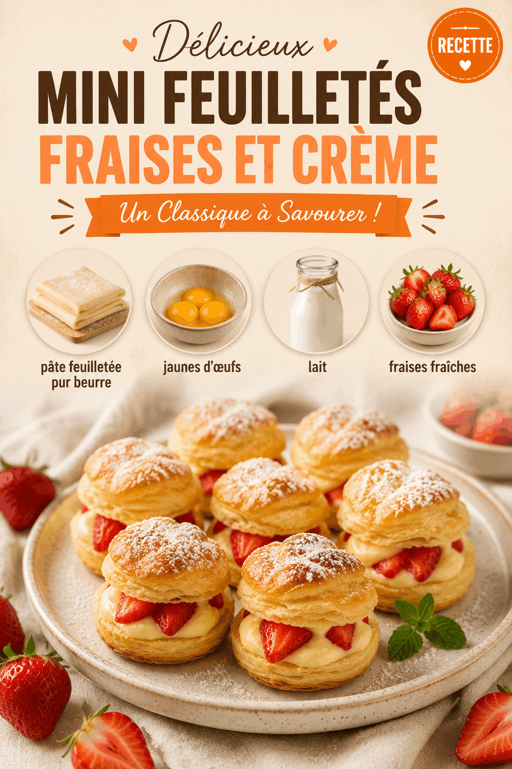 Délicieux Mini Feuilletés Fraises et Crème : Un Classique à Savourer !