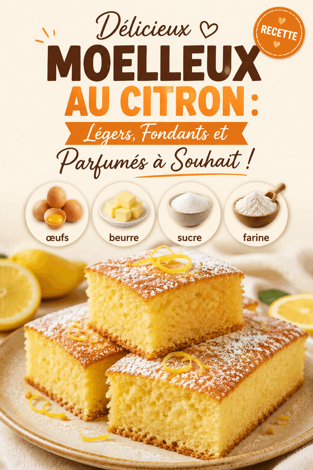 Délicieux Moelleux au Citron : Légers, Fondants et Parfumés à Souhait !