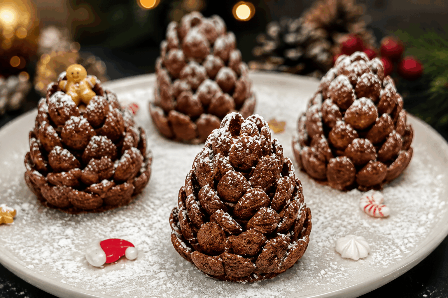 Dessert de Noël en 10 minutes : un trompe-l’œil pomme de pin qui va vous surprendre ✨ Description Ce dessert original et rapide à réaliser évoque l’aspect rustique d’une pomme de pin, parfaite pour les fêtes de Noël. Sa texture croquante et crémeuse combinée à des saveurs gourmandes de chocolat et de noisette surprendra vos invités. Une création festive et esthétique, idéale pour un plaisir sucré express. Informations Temps de préparation : 10 minutes Temps de cuisson : 0 minute Nombre de portions : 4 pièces Difficulté : Facile Ingrédients Pour la base chocolatée 150 g de chocolat noir pâtissier 50 g de praliné noisette (ou pâte de praliné) Pour la décoration "écailles" 80 g d’amandes effilées Quelques noisettes entières Pour la finition 1 pincée de cacao en poudre non sucré Sucre glace (facultatif) Préparation Fais fondre le chocolat noir au bain-marie ou au micro-ondes par tranches de 30 secondes, en remuant entre chaque fois pour éviter de brûler le chocolat. Incorpore le praliné noisette au chocolat fondu et mélange bien pour obtenir une préparation homogène et brillante. Verse la préparation dans des petits moulages en silicone en forme de dôme, assez hauts pour évoquer la forme d’une pomme de pin. Tapote légèrement pour évacuer les bulles d’air. Sans attendre, colle les amandes effilées en les disposant en rangées serrées en partant du bas vers le sommet, superposées comme les écailles d’une pomme de pin. Laisse durcir au réfrigérateur pendant 10 minutes pour que le chocolat prenne bien et que les amandes tiennent en place. Démoule délicatement les dômes, décore le sommet avec une noisette entière pour figurer la « tige » de la pomme de pin. Pour la touche finale, saupoudre légèrement de cacao en poudre et/ou de sucre glace sur le dessus pour un effet enneigé. Astuces Utilise du chocolat de bonne qualité pour un meilleur goût et un démoulage facilité. Si tu n’as pas de moules en silicone, façonne des petits dômes à la cuillère sur une feuille de papier sulfurisé. Travaille rapidement pour que le chocolat ne durcisse pas avant d’avoir collé les amandes. Tu peux personnaliser ce dessert en ajoutant une pointe de fleur de sel dans le chocolat pour un goût plus gourmand. Service Sers ces trompe-l’œil pommes de pin sur un plateau festif, accompagnés d’un café ou d’un thé de Noël. Ils feront une jolie décoration comestible sur la table et un dessert léger et original pour clôturer un repas de fête en toute simplicité.