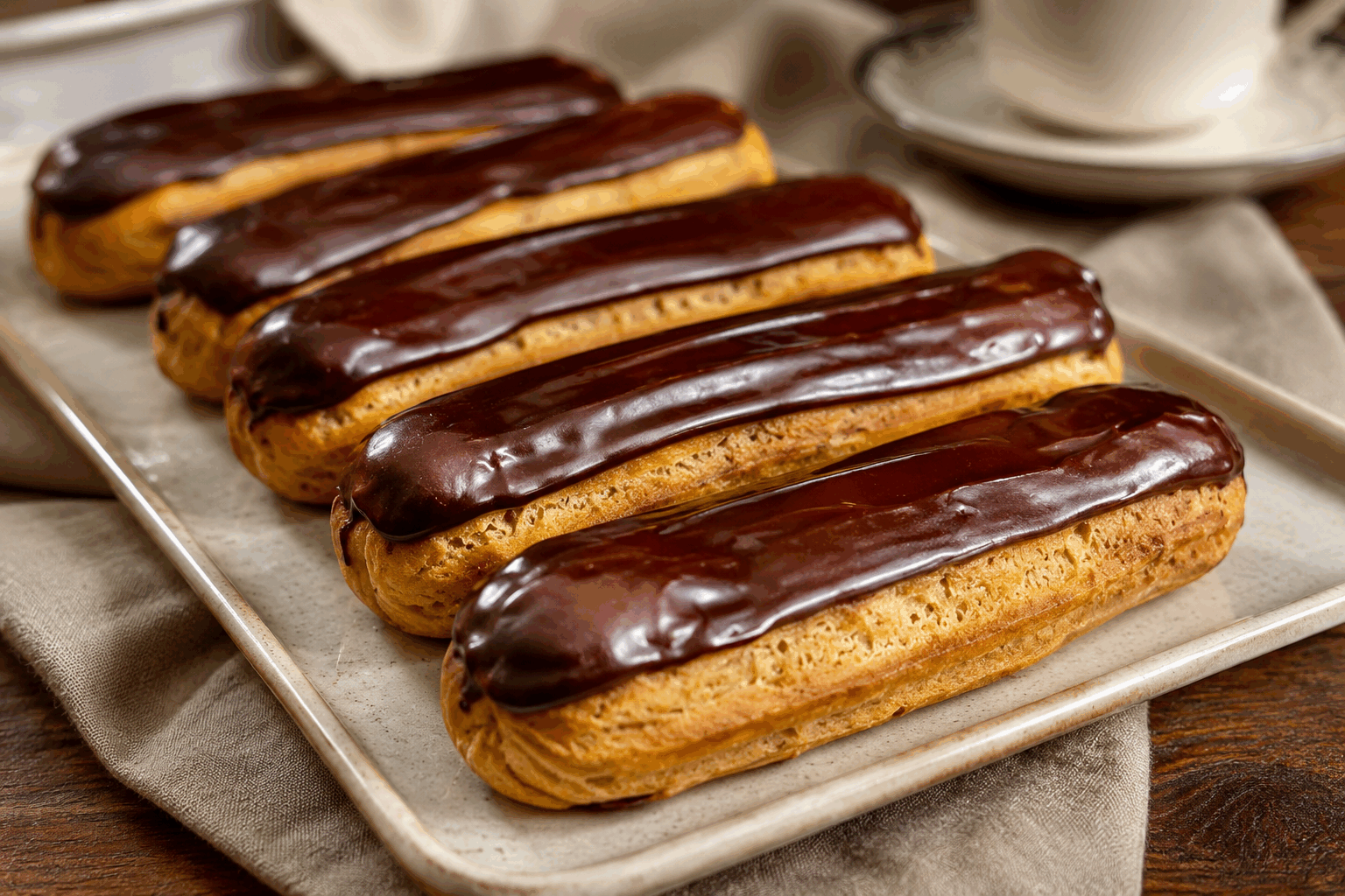 Éclairs au chocolat ultra fondants en 30 minutes, un dessert qui séduit à tous les coups 😍 Description Les éclairs au chocolat sont des pâtisseries françaises classiques composées d’une pâte à choux légère et croustillante, fourrée d’une crème pâtissière au chocolat onctueuse et fondante. Ce dessert élégant et gourmand se prépare rapidement en 30 minutes pour une dégustation réussie à tout moment, parfait pour impressionner vos invités ou se faire plaisir. Informations Temps de préparation : 15 minutes Temps de cuisson : 15 minutes Nombre de portions : 6 éclairs Difficulté : Moyenne Ingrédients Pour la pâte à choux 125 ml d’eau 50 g de beurre 75 g de farine 2 œufs moyens 1 pincée de sel Pour la crème pâtissière au chocolat 250 ml de lait entier 3 jaunes d’œufs 50 g de sucre 20 g de farine 1 cuillère à soupe de cacao en poudre non sucré 100 g de chocolat noir pâtissier (minimum 60% cacao) Pour le glaçage 80 g de chocolat noir 15 g de beurre Préparation Préchauffe le four à 200°C (chaleur statique). Chauffe l’eau, le beurre et une pincée de sel dans une casserole jusqu’à ébullition. Retire du feu et ajoute la farine en une seule fois. Mélange vivement avec une spatule jusqu’à ce que la pâte se détache des parois et forme une boule homogène. Transfère la pâte dans un saladier puis incorpore les œufs un à un en mélangeant bien entre chaque ajout jusqu’à obtenir une pâte lisse et souple. Dispose la pâte dans une poche à douille munie d’une douille lisse et forme 6 éclairs de 12 cm sur une plaque recouverte de papier cuisson. Lisse légèrement les éclairs avec un doigt mouillé si besoin. Enfourne les éclairs pour 15 minutes, puis baisse la température à 180°C et poursuis la cuisson 5 minutes pour bien sécher la pâte. Laisse refroidir sur une grille. Prépare la crème pâtissière : chauffe le lait jusqu’à ébullition. Dans un bol, fouette les jaunes d’œufs avec le sucre, le cacao et la farine jusqu’à blanchiment. Verse doucement le lait chaud sur le mélange œufs-sucre-farine en remuant sans cesse puis reverse le tout dans la casserole. Cuis la crème à feu moyen en remuant constamment jusqu’à épaississement (environ 2 minutes). Hors du feu, ajoute le chocolat hâché, mélange jusqu’à fonte complète et couvre la crème d’un film alimentaire au contact. Laisse refroidir. Coupe les éclairs refroidis en deux dans le sens de la longueur et garnis généreusement de crème au chocolat avec une poche à douille. Prépare le glaçage en faisant fondre le chocolat noir avec le beurre au bain-marie. Nappe le dessus des éclairs avec ce glaçage et laisse-le durcir au réfrigérateur 10 minutes avant de servir. Astuces Utilise des œufs à température ambiante pour faciliter l’incorporation dans la pâte. Pour une pâte à choux bien gonflée, ne pas ouvrir le four pendant la cuisson. Veille à ce que la crème pâtissière soit bien froide avant de garnir pour éviter qu’elle ne coule. Tu peux remplacer le glaçage chocolat par un fondant au chocolat blanc pour une version plus douce. Service Servez les éclairs bien frais, seuls ou accompagnés d’un café ou d’un thé gourmand. Ce dessert est idéal pour une occasion spéciale, une soirée entre amis ou simplement pour se faire plaisir rapidement avec une pâtisserie maison irrésistible et fondante.