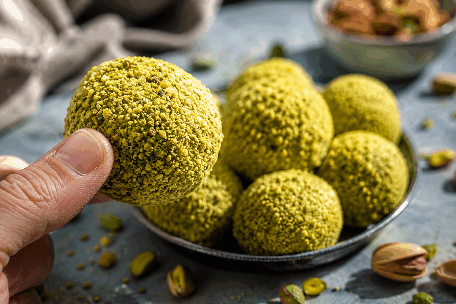 En 5 minutes, réalisez ces cookies siciliens à la pistache sans gluten, un vrai régal ! ✨ Description Ces cookies siciliens à la pistache sont une gourmandise rapide et simple à préparer, idéale pour les amateurs de douceurs authentiques et sans gluten. Leur texture fondante et leur saveur intense de pistache évoquent immédiatement les saveurs ensoleillées de la Sicile. Parfaits pour une pause café ou un goûter improvisé, ils séduisent par leur originalité et leur légèreté. Informations Temps de préparation : 5 minutes Temps de cuisson : 12 minutes Nombre de portions : 12 pièces Difficulté : Facile Ingrédients Pour la pâte 100 g de poudre de pistache 100 g de farine de riz (sans gluten) 80 g de sucre glace 1 pincée de sel 1/2 cuillère à café de levure chimique sans gluten 1 œuf 80 g de beurre doux fondu 1 cuillère à café d’extrait naturel de vanille Pour la décoration Quelques pistaches entières non salées Préparation Préchauffe le four à 180°C (chaleur statique). Dans un saladier, mélange la poudre de pistache, la farine de riz, le sucre glace, le sel et la levure chimique. Ajoute l'œuf, le beurre fondu et l’extrait de vanille. Mélange jusqu’à obtenir une pâte homogène et légèrement collante. Forme des petites boules de pâte d’environ 25 g chacune et place-les sur une plaque recouverte de papier sulfurisé en les espaçant bien. Aplatis légèrement chaque boule avec la paume de la main ou le dos d’une cuillère. Dépose une pistache entière sur le dessus de chaque cookie en appuyant légèrement. Enfourne et fais cuire 12 minutes environ, jusqu’à ce que les bords soient légèrement dorés tout en gardant une centre moelleux. Laisse refroidir quelques minutes sur la plaque, puis transfère sur une grille pour refroidir complètement. Astuces Utilise des pistaches fraîches et non salées pour un goût authentique et équilibré. Veille à ne pas trop écraser les cookies avant cuisson pour conserver une texture fondante. Si tu n’as pas de farine de riz, tu peux la remplacer par un mélange de farine de maïs et de fécule de pomme de terre. Ces cookies se conservent plusieurs jours dans une boîte hermétique à température ambiante. Service Sers ces cookies siciliens à la pistache avec un thé vert ou un café espresso pour un accord parfait. Ils sont également excellents en accompagnement d'une crème dessert légère ou d'une glace à la vanille. Leur petit format en fait une gourmandise idéale pour une occasion impromptue ou un cadeau gourmand fait maison.
