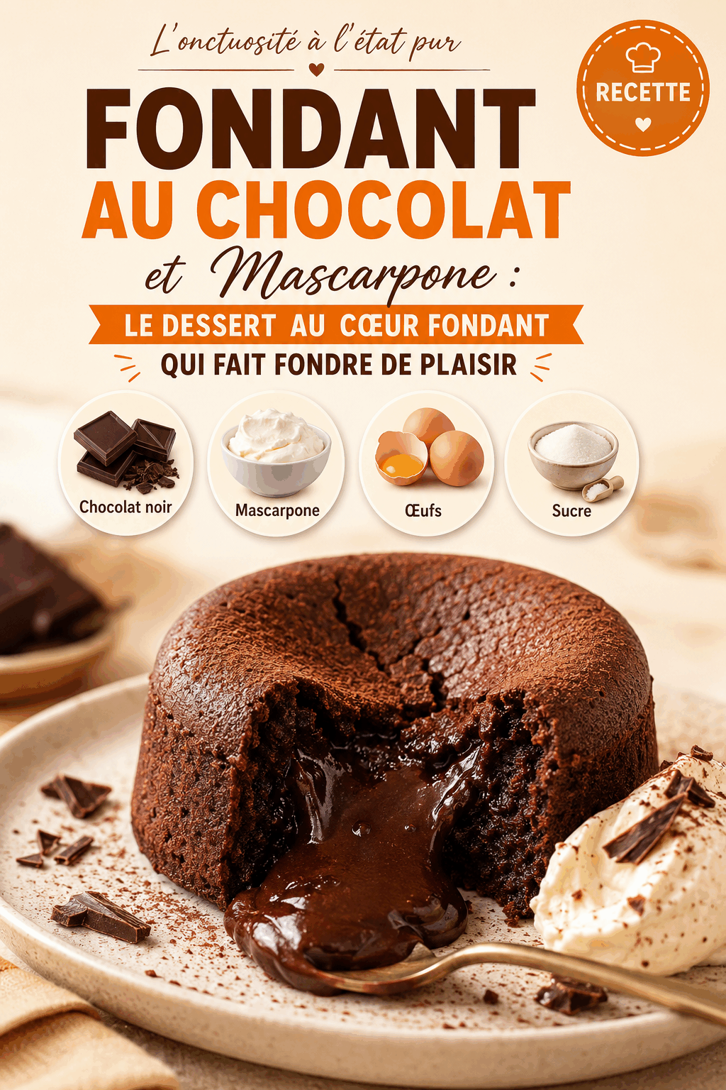 Fondant au Chocolat et Mascarpone : Le Dessert au Cœur Fondant qui Fait Fondre de Plaisir