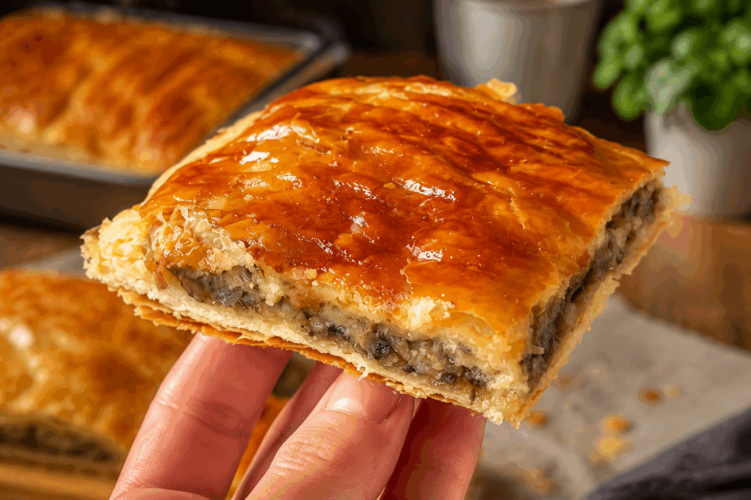 Friand feuilleté croustillant et crémeux en 4 ingrédients, prêt en un rien de temps 🔥 Description Ce friand feuilleté allie croustillant et crémeux avec une simplicité remarquable : seulement quatre ingrédients. Facile et rapide à préparer, il séduit par sa texture dorée et fondante, parfaite pour un apéritif, un brunch ou un repas léger. Idéal pour les moments où l'on souhaite régaler sans complication. Informations Temps de préparation : 10 minutes Temps de cuisson : 20 minutes Nombre de portions : 4 pièces Difficulté : Facile Ingrédients Pour le friand 1 pâte feuilletée rectangulaire (environ 230 g) 150 g de fromage frais type Philadelphia ou Saint-Moret 100 g de jambon blanc en tranches fines 1 œuf (pour la dorure) Sel et poivre du moulin Préparation Préchauffe le four à 200°C (chaleur statique ou ventilée). Déroule la pâte feuilletée sur une plaque recouverte de papier sulfurisé. Étale uniformément le fromage frais sur la moitié de la pâte, en laissant une bordure d’environ 2 cm. Dispose les tranches de jambon sur le fromage frais. Sale légèrement et poivre à ton goût. Replie la pâte sur elle-même pour couvrir la garniture et soude bien les bords en pressant avec les doigts ou une fourchette. Bats l’œuf et badigeonne la surface du friand pour obtenir une belle dorure. Pratique quelques petites incisions sur le dessus pour laisser la vapeur s’échapper à la cuisson. Enfourne pour 18 à 20 minutes, jusqu’à ce que le feuilleté soit bien doré et gonflé. Sors du four et laisse tiédir quelques minutes avant de couper en parts. Astuces Choisis une pâte feuilletée de bonne qualité pour un croustillant optimal. Si tu préfères une version végétarienne, remplace le jambon par des épinards cuits ou des champignons sautés. Pour une dorure encore plus brillante, ajoute une pincée de sucre à l’œuf battu. Consomme le friand tiède pour profiter pleinement du contraste entre la pâte croustillante et la garniture crémeuse. Service Servez le friand feuilleté chaud ou tiède, accompagné d’une salade verte fraîche pour une touche de légèreté. Parfait lors d’un apéritif dînatoire, un brunch improvisé ou un pique-nique gourmand.