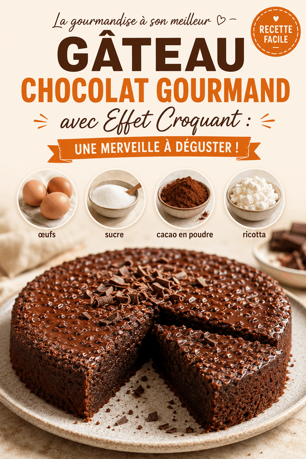 Gâteau Chocolat Gourmand avec Effet Croquant : Une Merveille à Déguster !
