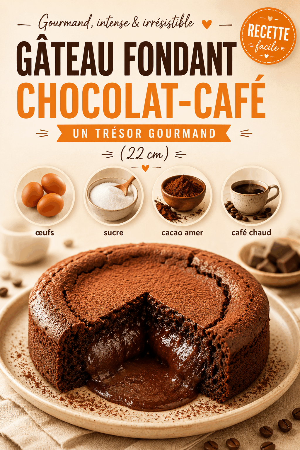Gâteau Fondant Chocolat-Café : Un Trésor Gourmand (22 cm)