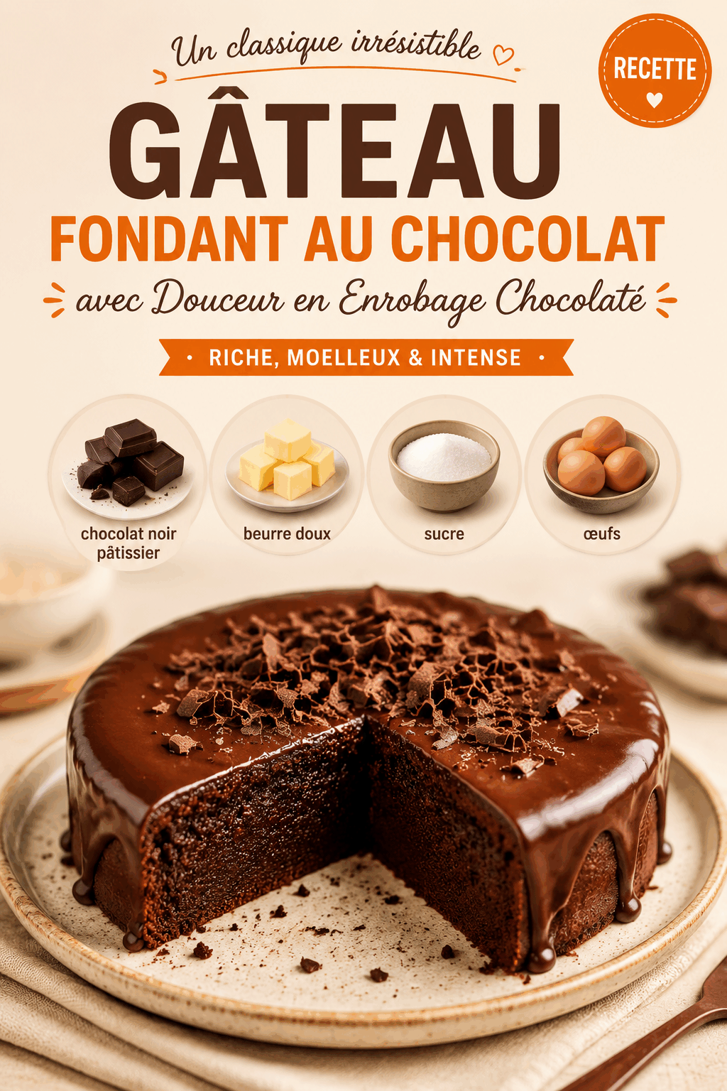 Gâteau Fondant au Chocolat avec Douceur en Enrobage Chocolaté