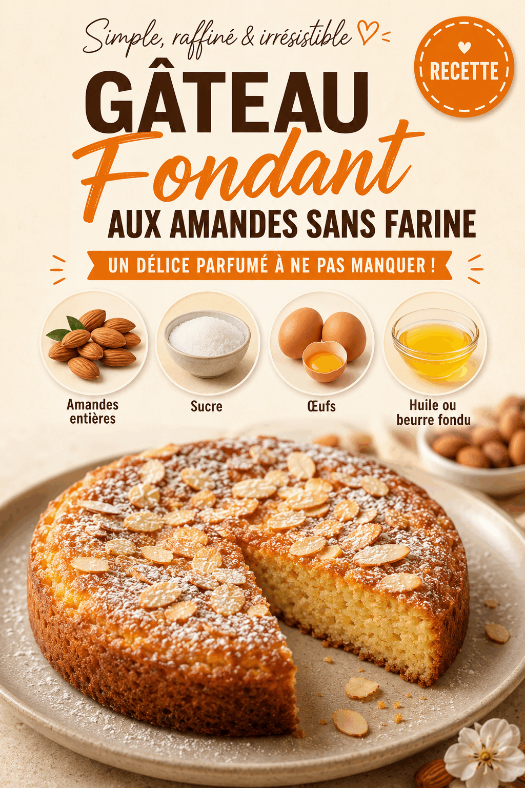 Gâteau Fondant aux Amandes Sans Farine – Un Délice Parfumé à Ne Pas Manquer!